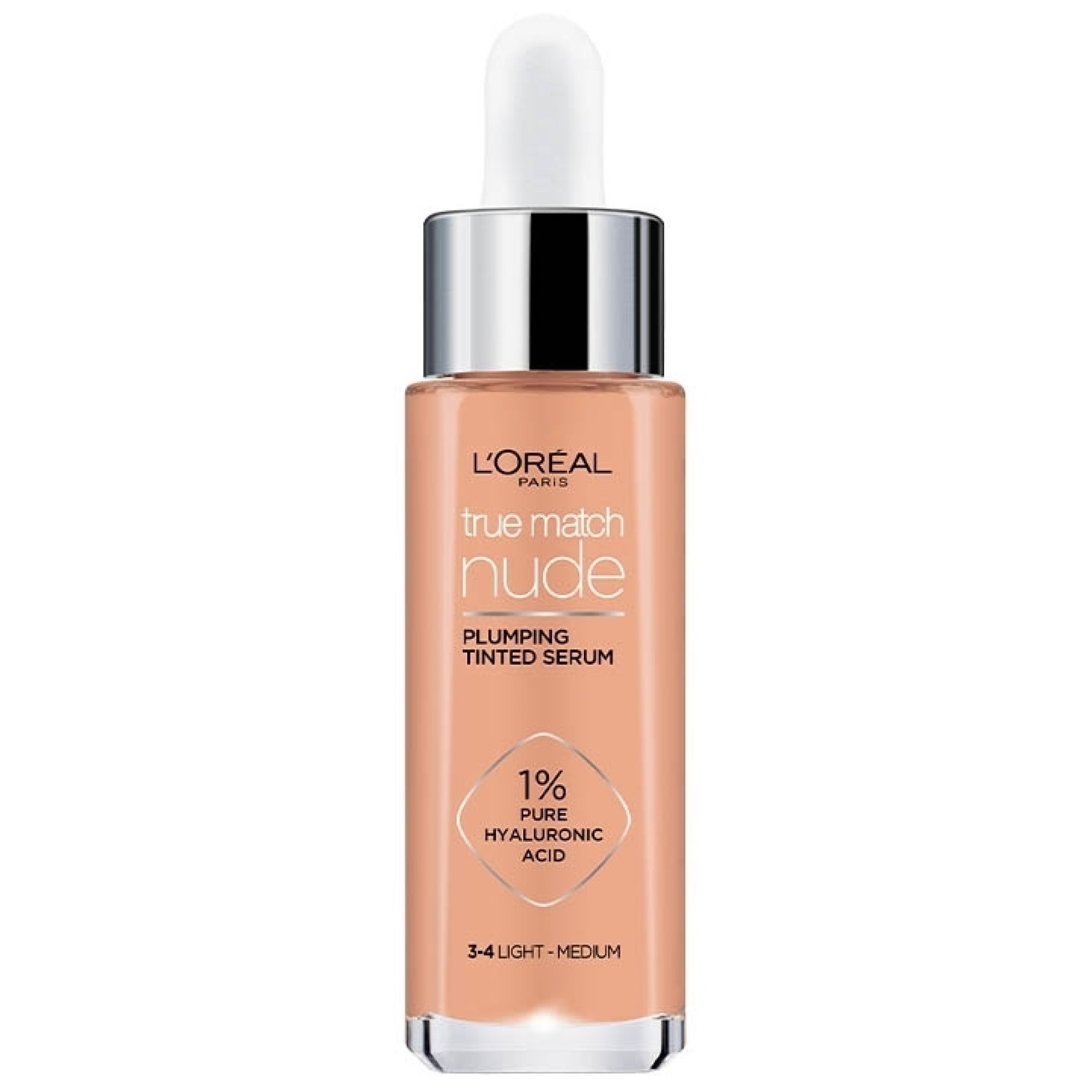 L'Oreal Paris True Match Nude Plumping Tinted Serum Υγρό Make up - Ορός Προσώπου που Καλύπτει τις Ατέλειες & Περιποιείται την Επιδερμίδα 30ml - 3/4 Light-Medium
