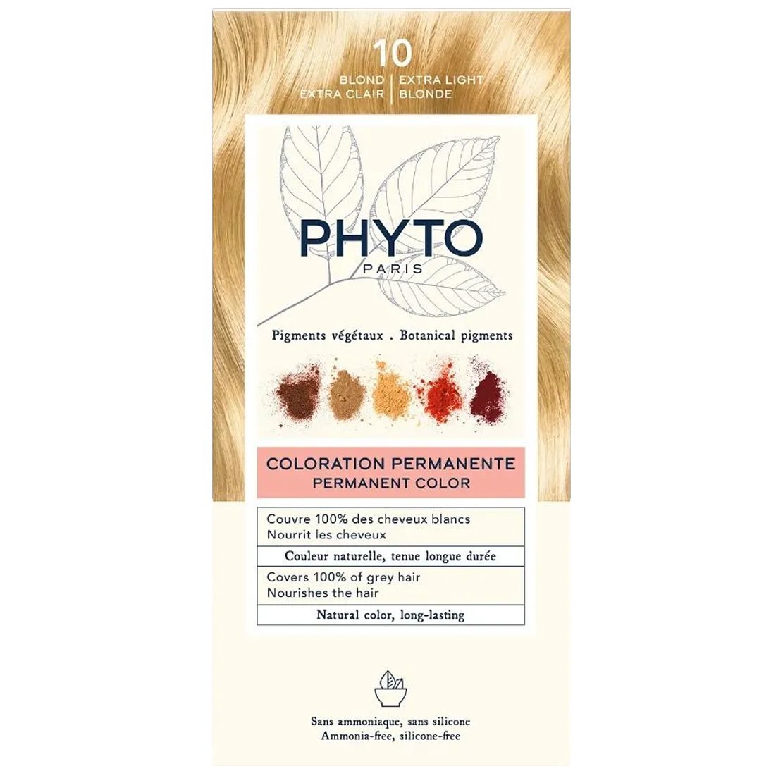 Phyto Permanent Hair Color Kit Μόνιμη Βαφή Μαλλιών με Φυτικές Χρωστικές, Χωρίς Αμμωνία 1 Τεμάχιο - 10 Κατάξανθο Πλατινέ