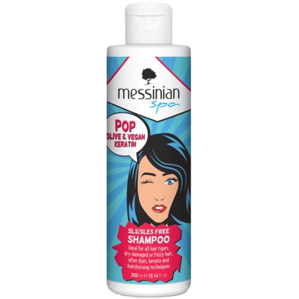 Messinian Spa Pop Olive & Vegan Keratin Sls / Sles Free Shampoo Σαμπουάν για Ξηρά Ταλαιπωρημένα ή Φριζαρισμένα Μαλλιά για Διατήρηση του Χρώματος & Προστασία απο Υψηλές Θερμοκράσιες του Styling 300ml