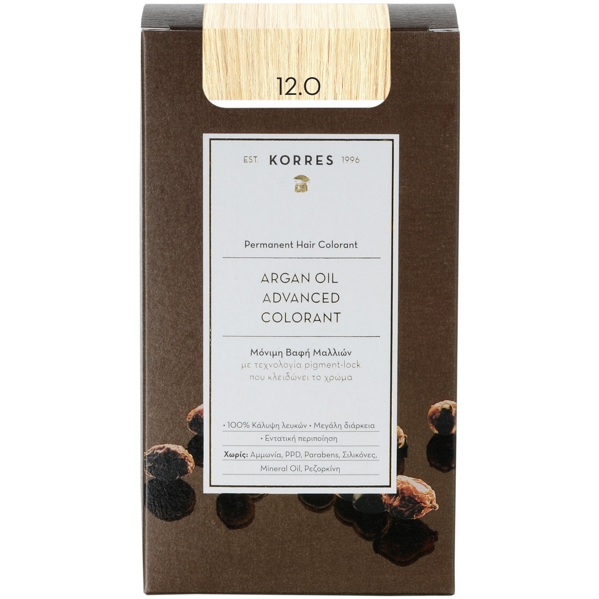 Korres Argan Oil Βαφή Μαλλιών Χωρίς Αμμωνία με Τεχνολογία Pigment-Lock που Κλειδώνει το Χρώμα 1 Τεμάχιο - 12.0 Ξανθό Special Blonde