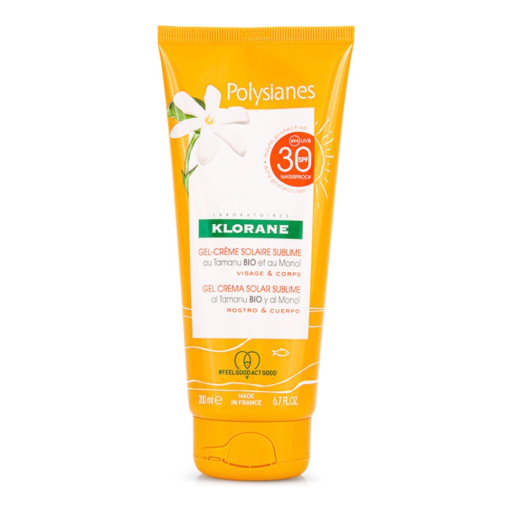 Klorane Polysianes Gel Cream Solar Sublime Spf30 with Monoi & Tamaru Αντηλιακή Κρέμα - Gel για Πρόσωπο & Σώμα Υψηλής Προστασίας με Monoi & Tamaru 200ml