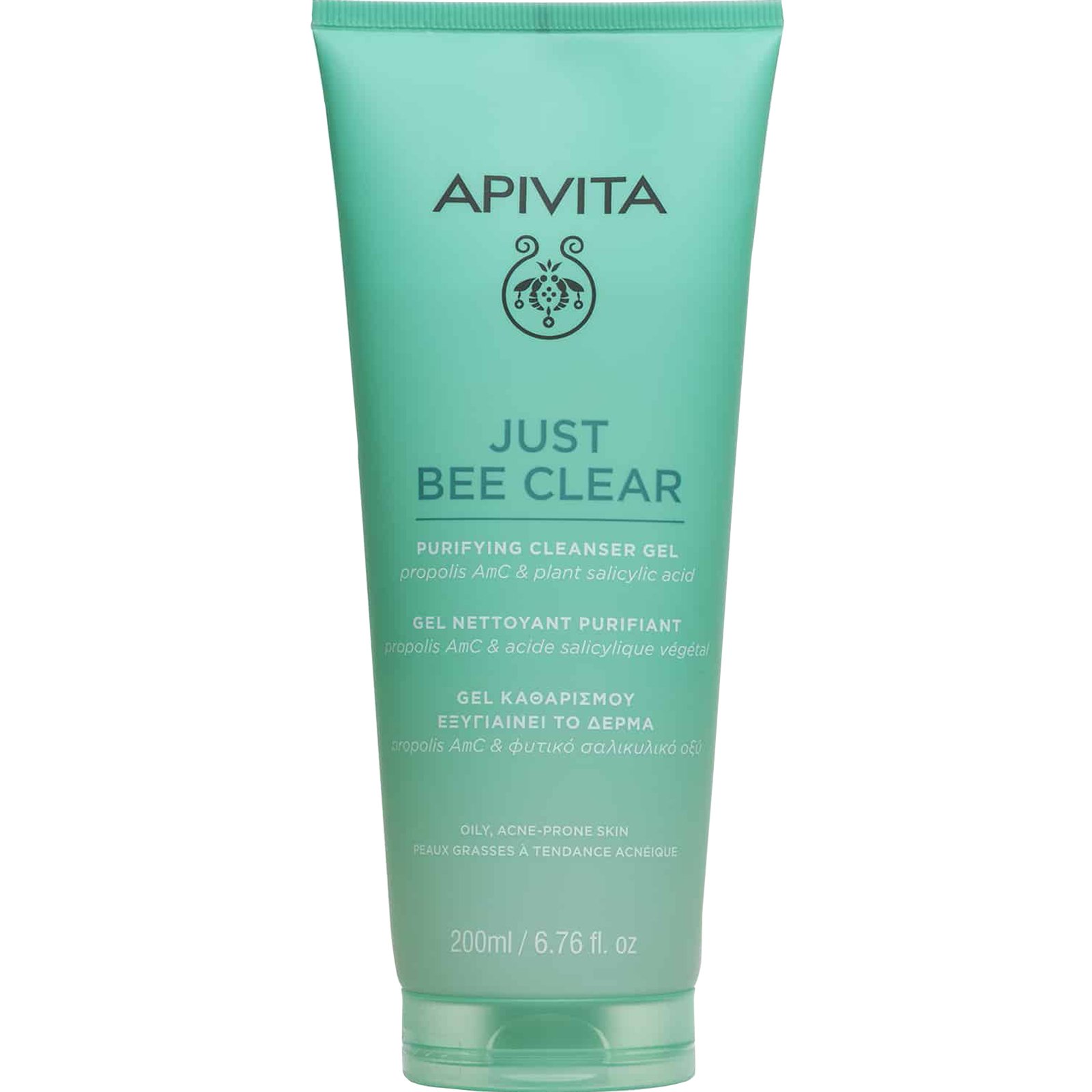 Apivita Just Bee Clear Purifying Face Cleanser Gel Εξυγιαντικό, Αναζωογονητικό Gel Καθαρισμού Προσώπου Ειδικά Σχεδιασμένο για Λιπαρό Δέρμα με Τάση για Ακμή 200ml