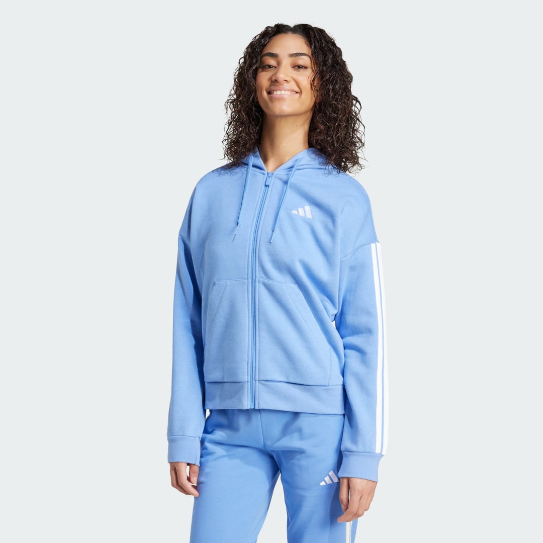 Hoodie φλις με φερμουάρ σε όλο το μήκος και τις τρεις χαρακτηριστικές ρίγες της adidas Essentials