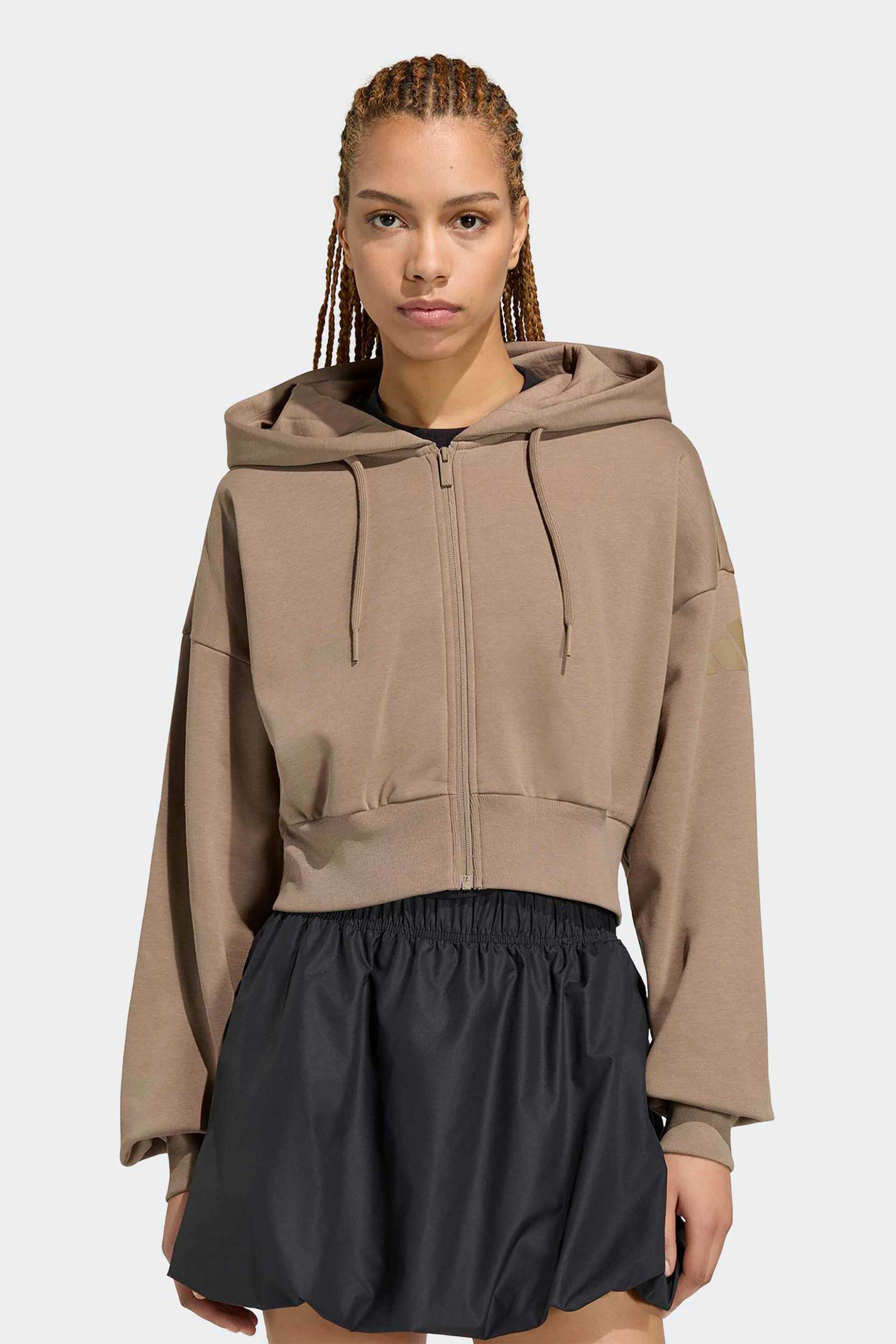 Adidas γυναικεία ζακέτα φούτερ cropped με κουκούλα Regular Fit "Essentials Contemporary Fleece"