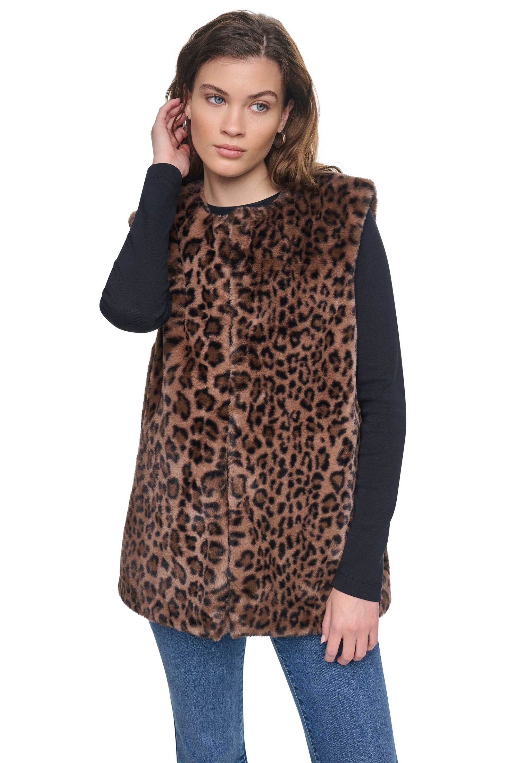 DKNY γυναικεία faux γούνα αμάνικη animal print