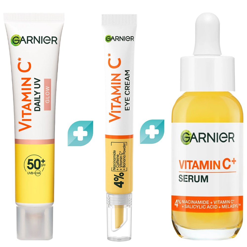 Garnier Promo Skinactive Vitamin C Daily UV Glow-Boosting Fluid Spf50+, 40ml & Glow Boosting Eye Cream 15ml & Glow Boost Serum 30ml