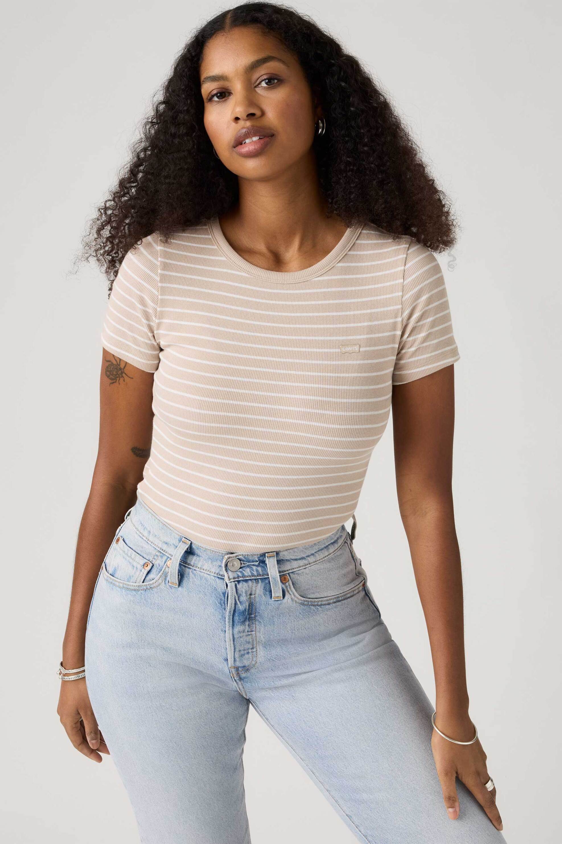 Levi's® γυναικείο T-shirt ribbed με ριγέ σχέδιο και λογότυπο Slim Fit "Hayes"
