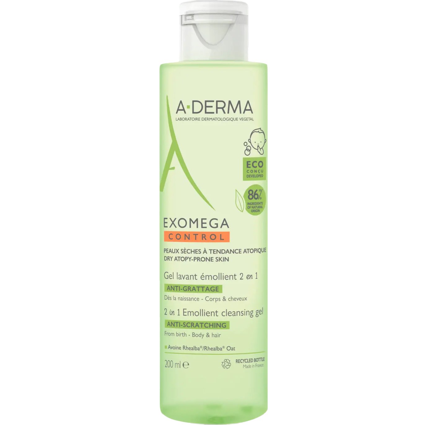 A-Derma Exomega Control 2in1 Anti-Scratching Emolient Cleansing Gel Gel Καθαρισμού για Σώμα - Μαλλιά, Κατάλληλο για Ξηρό Δέρμα με Τάση Ατοπικού Εκζέματος 200ml