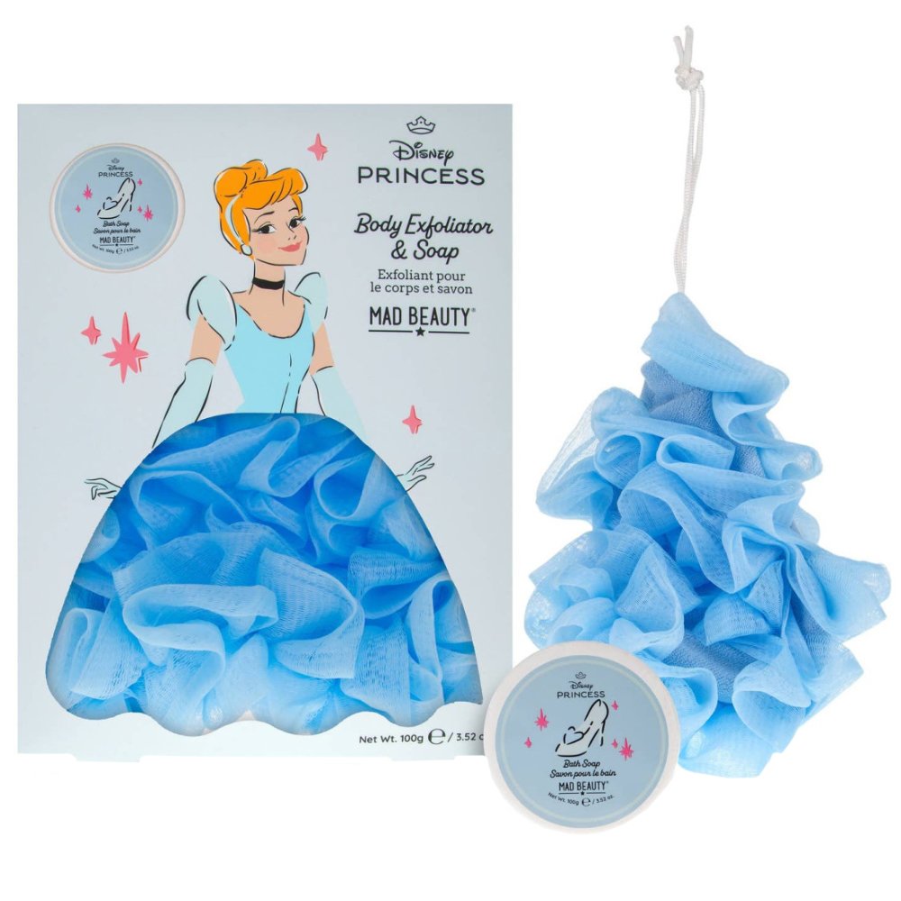Mad Beauty Promo Disney Princess Body Exfoliator & Tuberose & Jasmine Bath Soap Απολεπιστικό Σφουγγάρι Σώματος & Ενυδατικό Σαπούνι Εμπνευσμένο Από την Cinderella με Άρωμα Τουμπερόζα & Γιασεμί 100g
