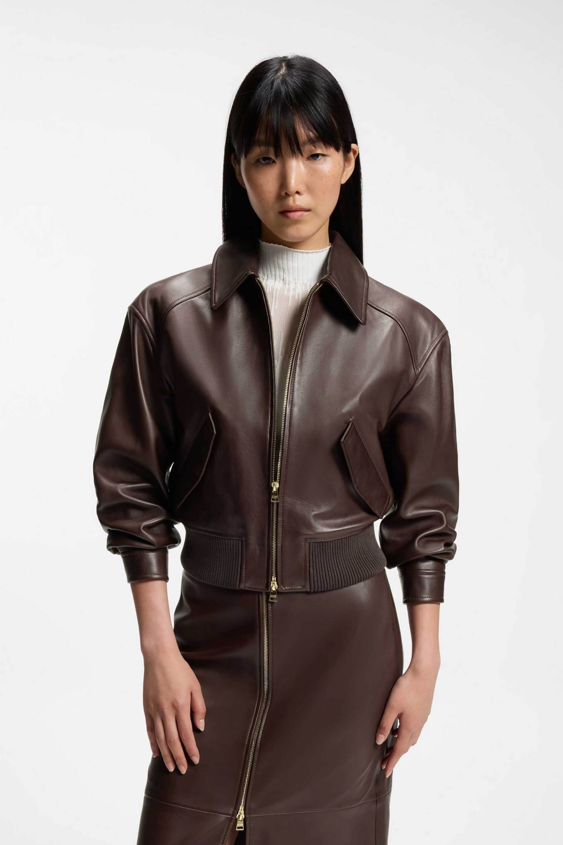 Hugo γυναικείo δερμάτινο bomber jacket cropped Relaxed Fit "Laceila"