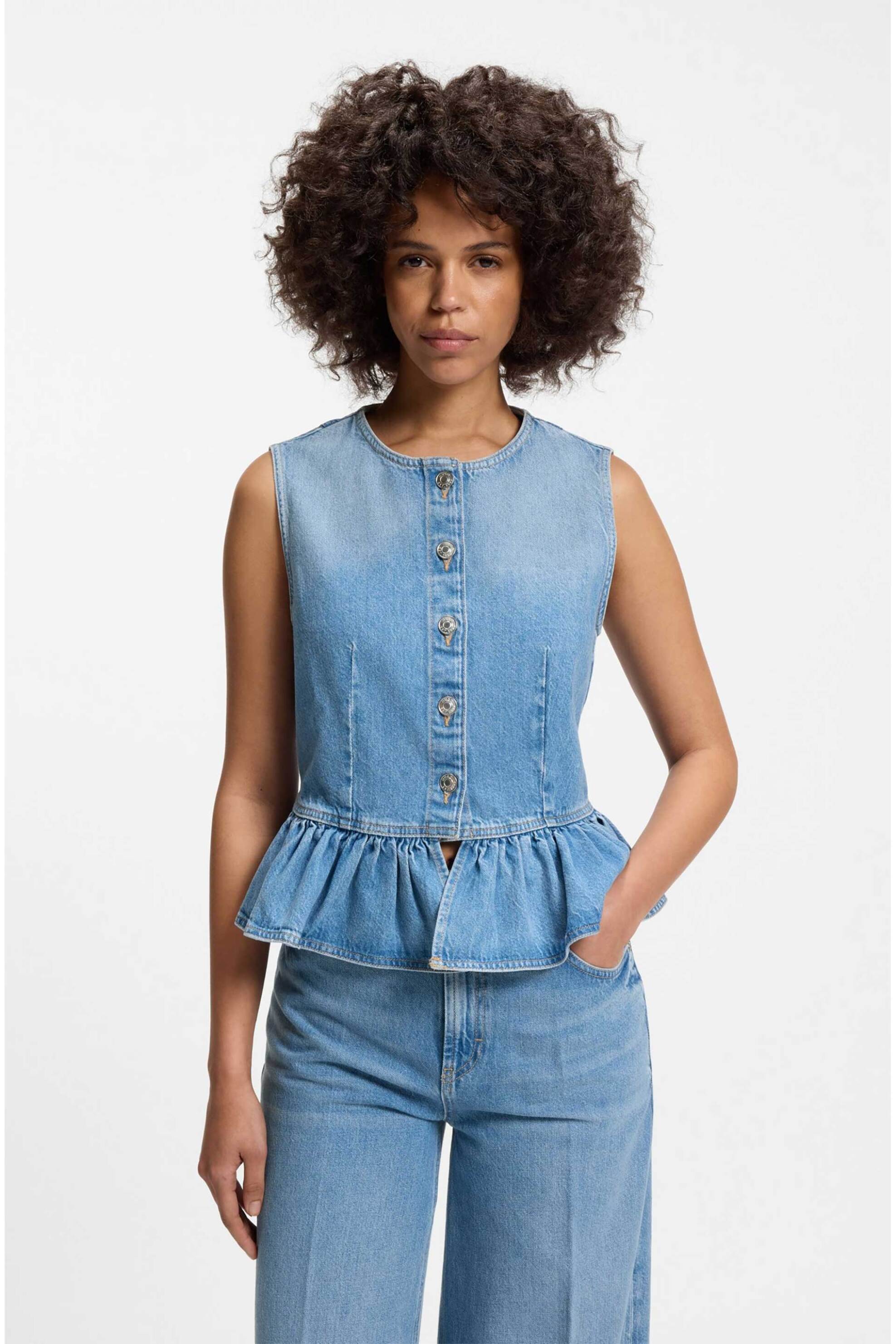 Hugo γυναικείο denim top με βολάν "Gimma"