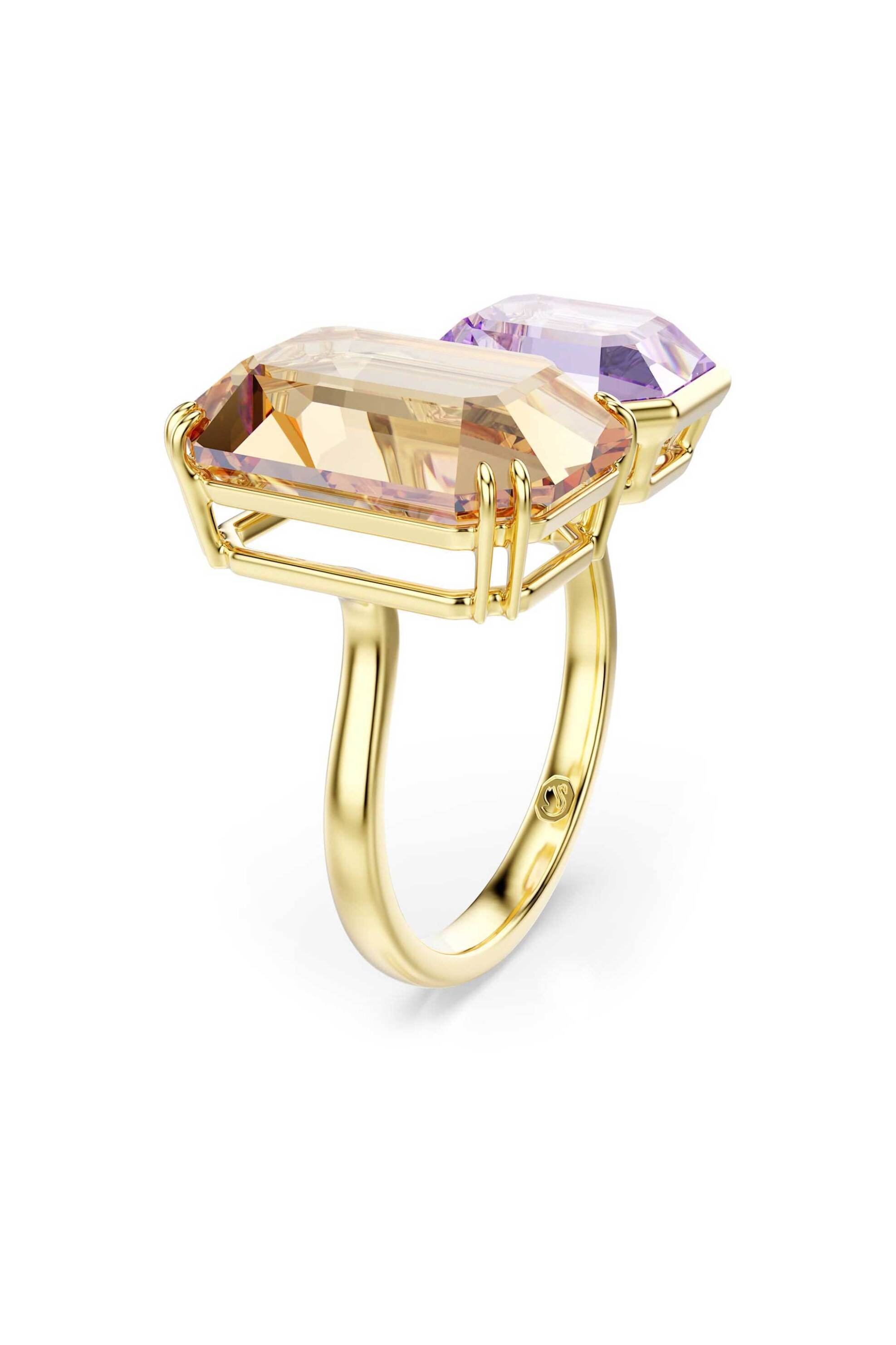 Swarovski γυναικείο ανοιχτό δαχτυλίδι οκταγωνική κοπή, πολύχρωμο, επιμετάλλωση σε χρυσαφί τόνο "Millenia" (55)