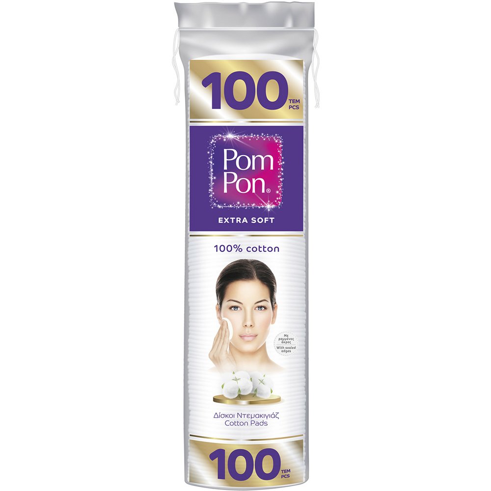 Pom Pon Extra Soft Cotton Pads Στρογγυλοί Δίσκοι Ντεμακιγιάζ από Βαμβάκι Υψηλής Ποιότητας Μεγάλου Μεγέθους 100 Τεμάχια