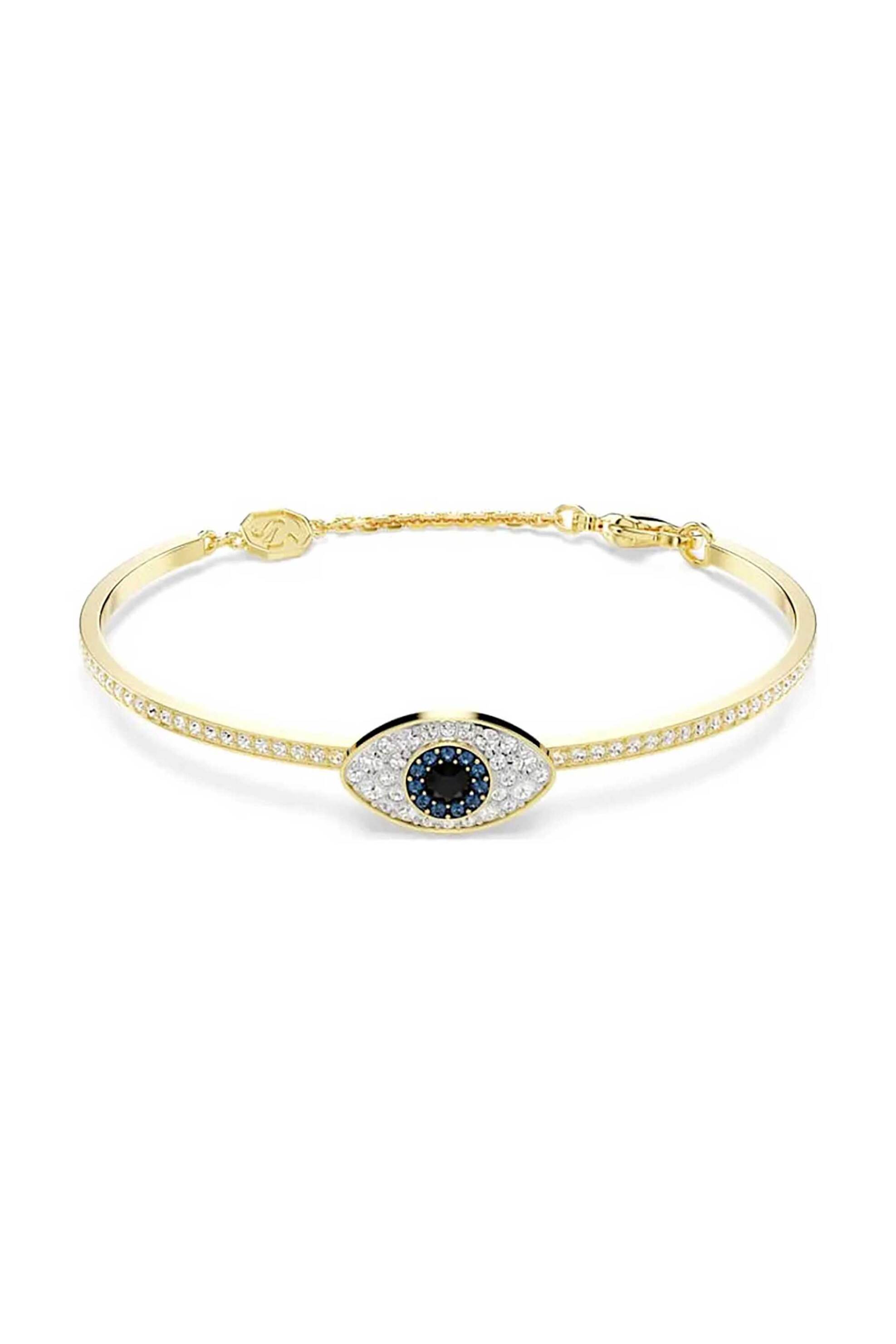 Swarovski γυναικείο άκαμπτο βραχιόλι, μάτι, μπλε, επιμετάλλωση σε χρυσαφί τόνο "Symbolica" (S)