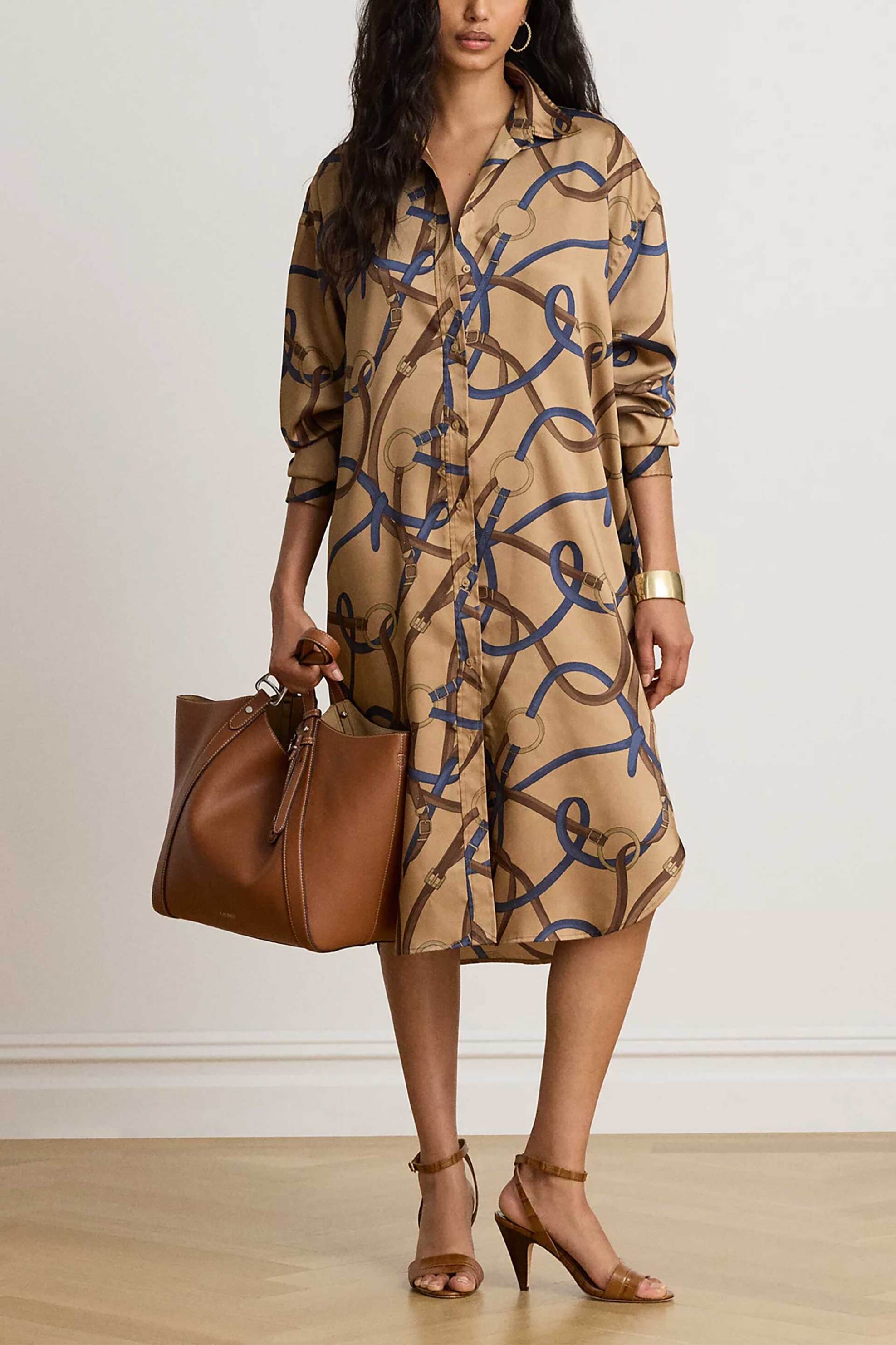 Lauren Ralph Lauren γυναικείο φόρεμα σεμιζιέ με belting print