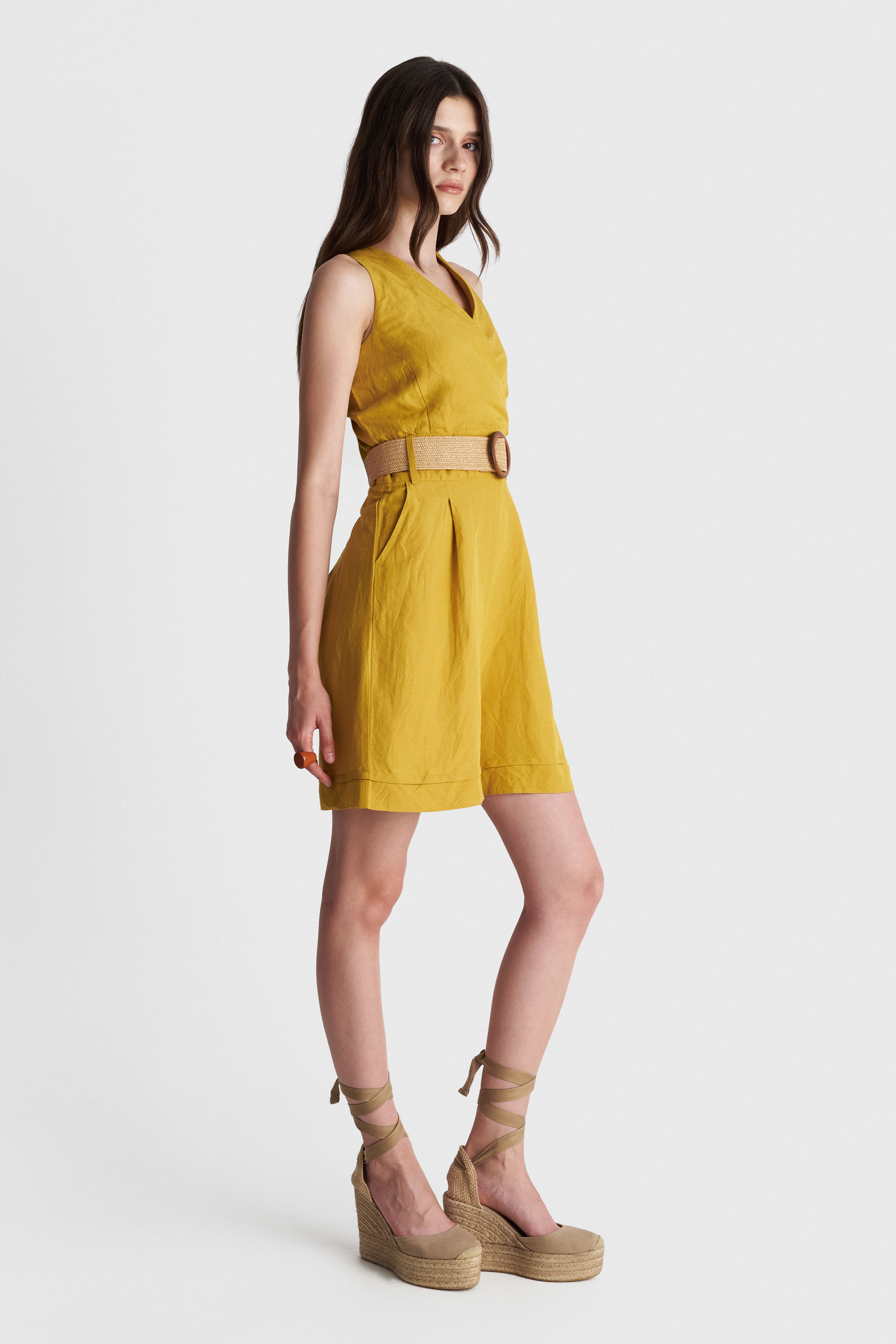 Overall κοντό με ζώνη - YELLOW