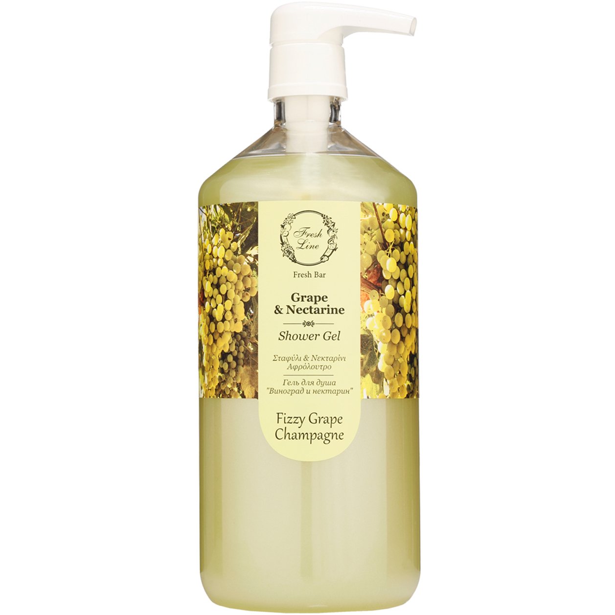 Fresh Line Fresh Bar Grape & Nectarine Shower Gel Fizzy Grape Champagne Δροσερό & Απολαυστικό Αφρόλουτρο Σώματος Φυσικής Σύνθεσης με Σταφύλι & Νεκταρίνι 1Lt