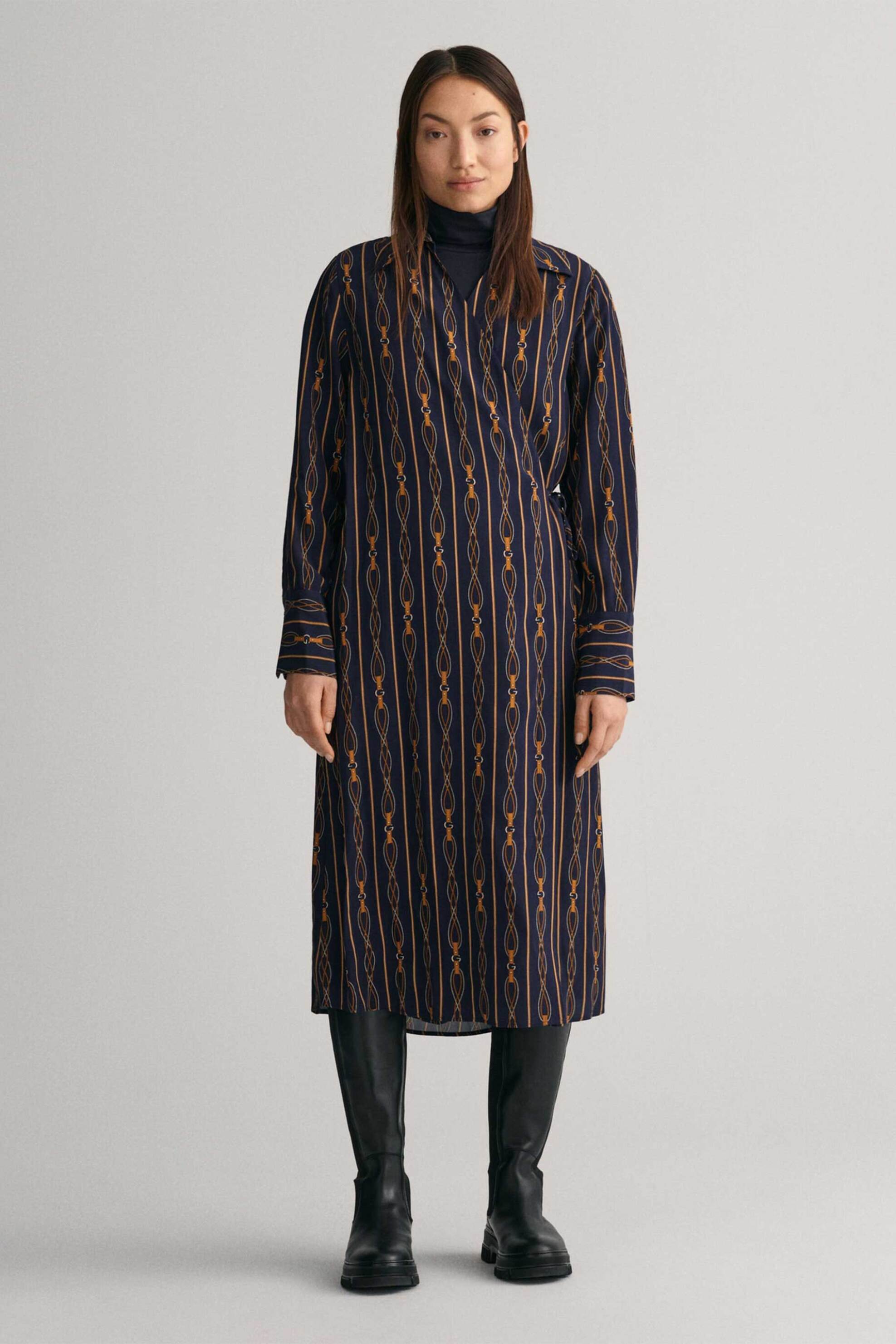 Gant γυναικείο midi φόρεμα από βισκόζη με all-over rope stripe pattern και λεπτομέρειες με μονόγραμμα | 38