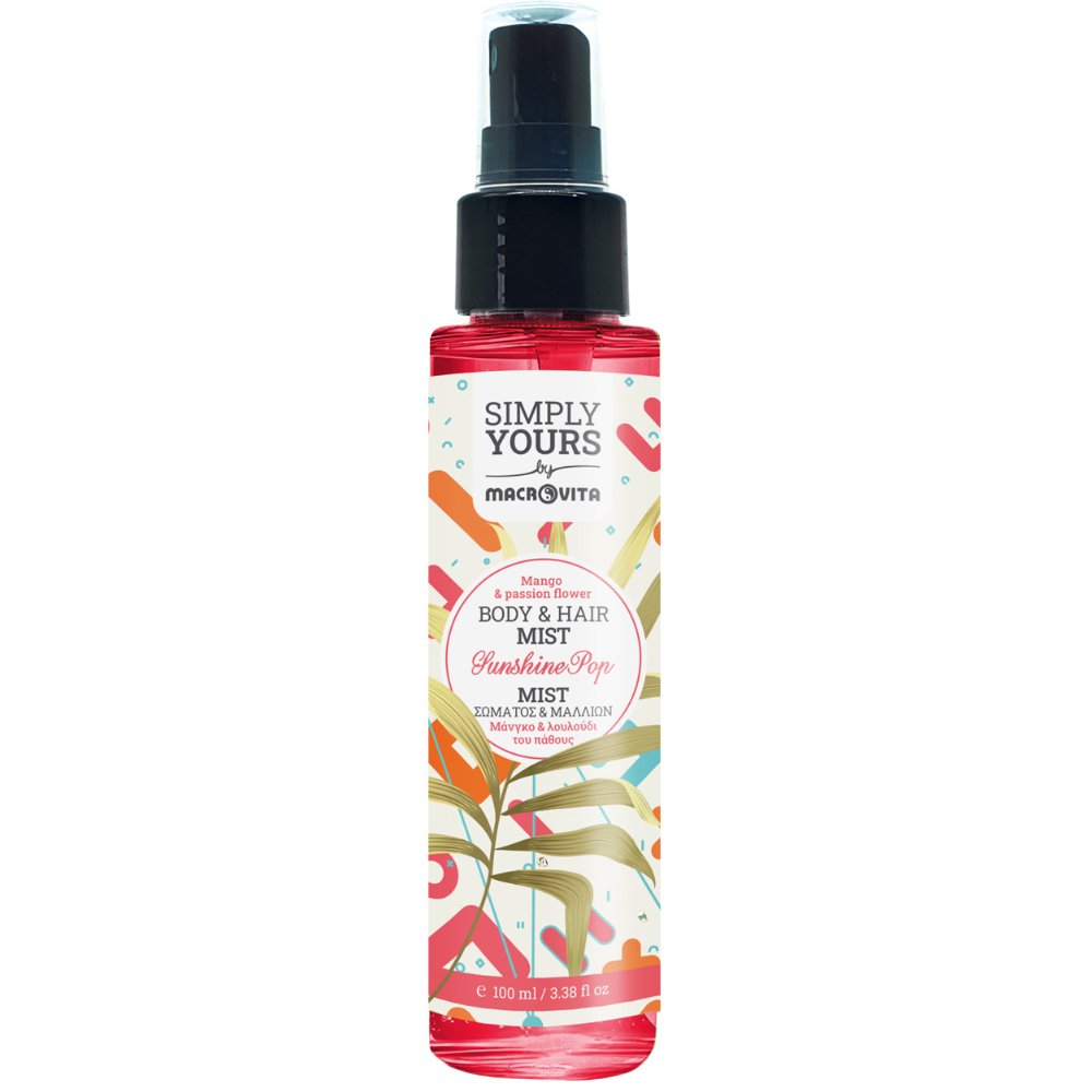 Macrovita Simply Yours Sunshine Pop Mango & Passion Flower Body & Hair Mist Ενυδατικό Σπρέι Σώματος & Μαλλιών με Άρωμα Μάνγκο & Λουλούδι του Πάθους 100ml