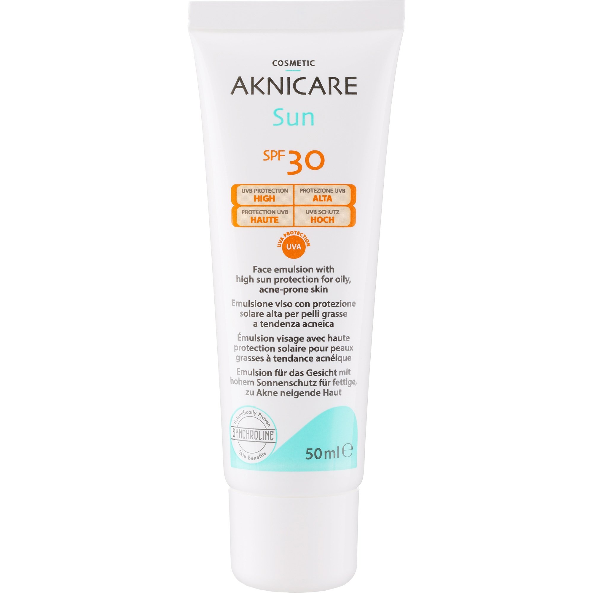 Synchroline Aknicare Sun Face Cream Spf30 Ενυδατική Αντηλιακή Κρέμα Προσώπου Υψηλής Προστασίας για Λιπαρό με Τάση για Ακμή Δέρμα 50ml