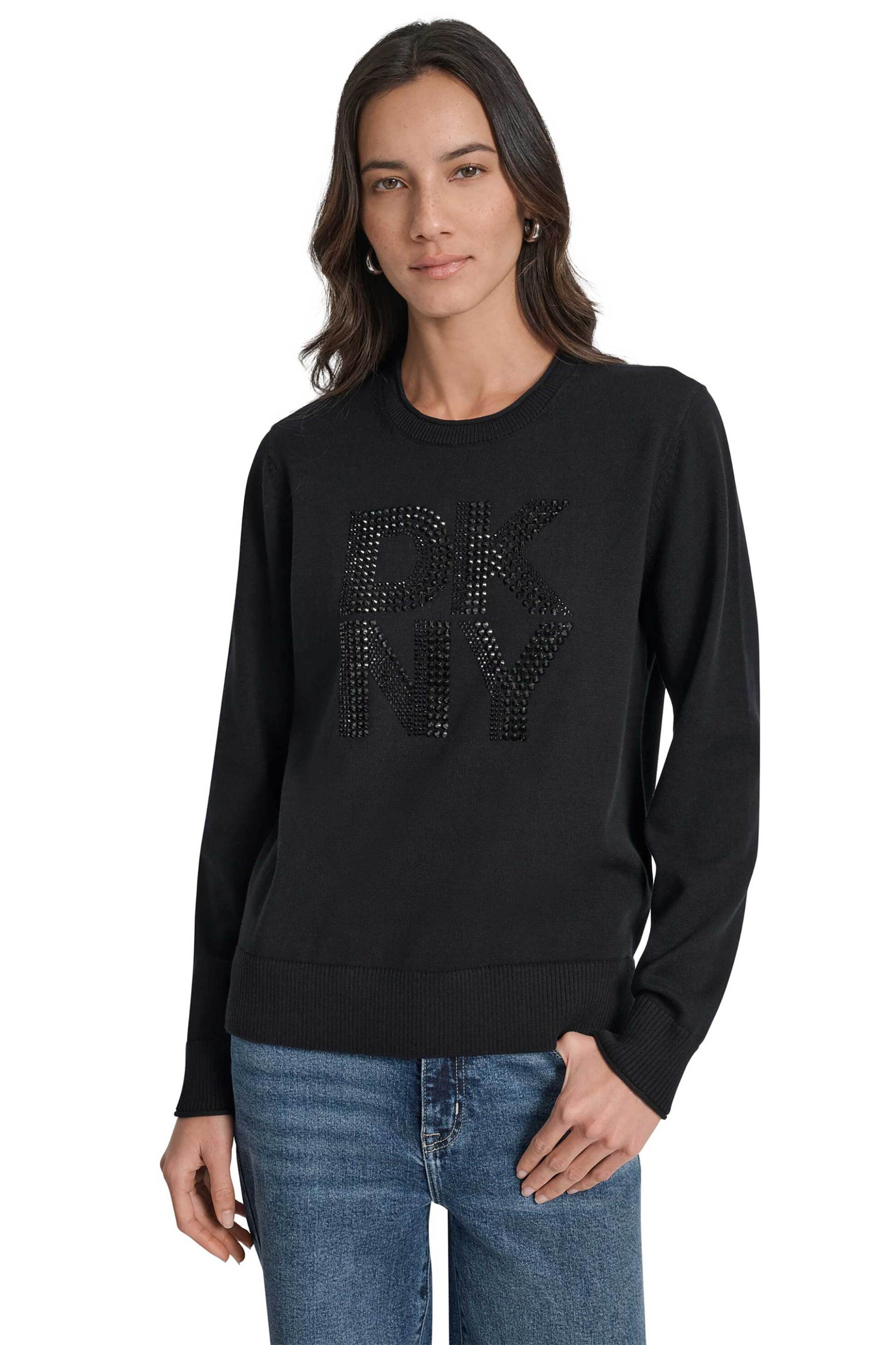 DKNY γυναικεία μπλούζα πλεκτή με ανάγλυφο λογότυπο με στρας