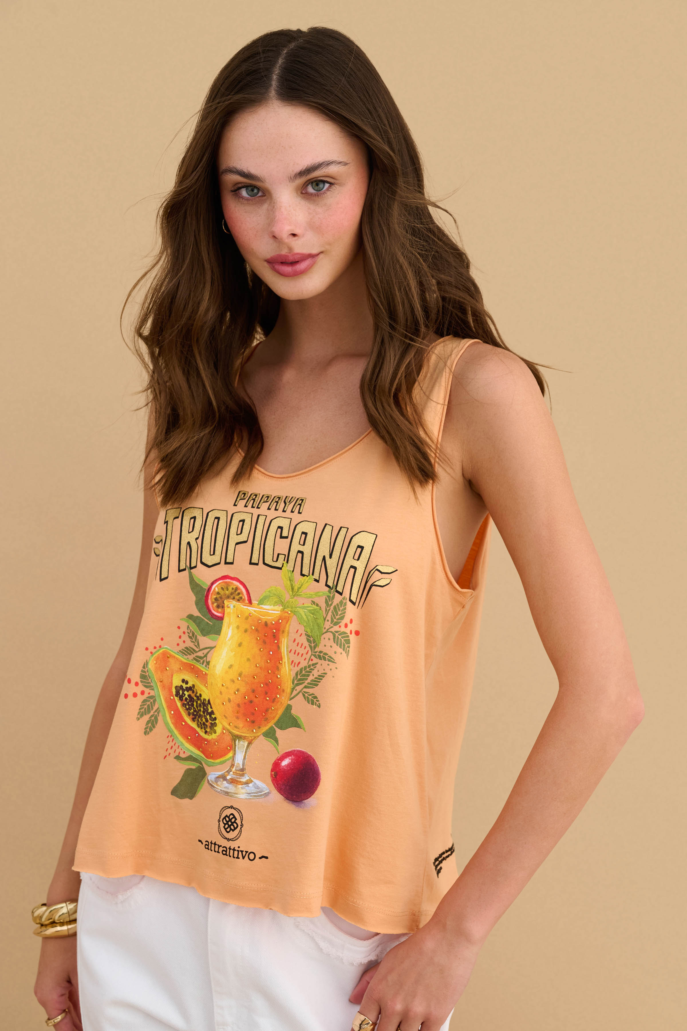 Αμάνικο τοπ με tropical print - ORANGE