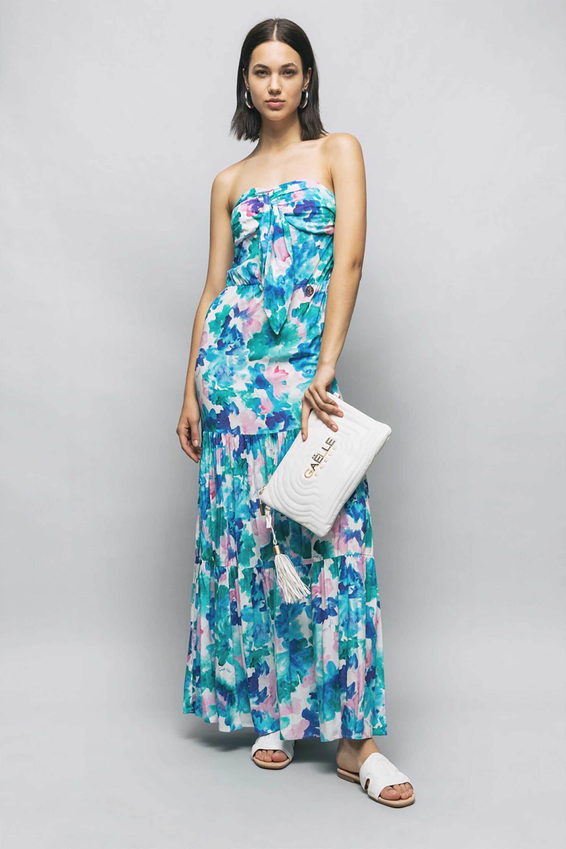 Gaelle γυναικείο maxi φόρεμα στράπλες με floral print | 42
