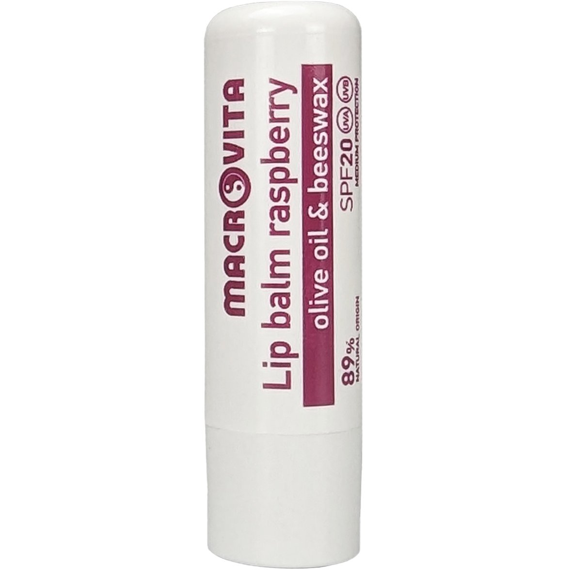 Macrovita Raspberry Lip Balm Spf20 Ενυδατικό Βάλσαμο Χειλιών Μέτριας Αντηλιακής Προστασίας με Λάδι Ελιάς & Κερί Μέλισσας, Γεύση Βατόμουρο 4.8gr