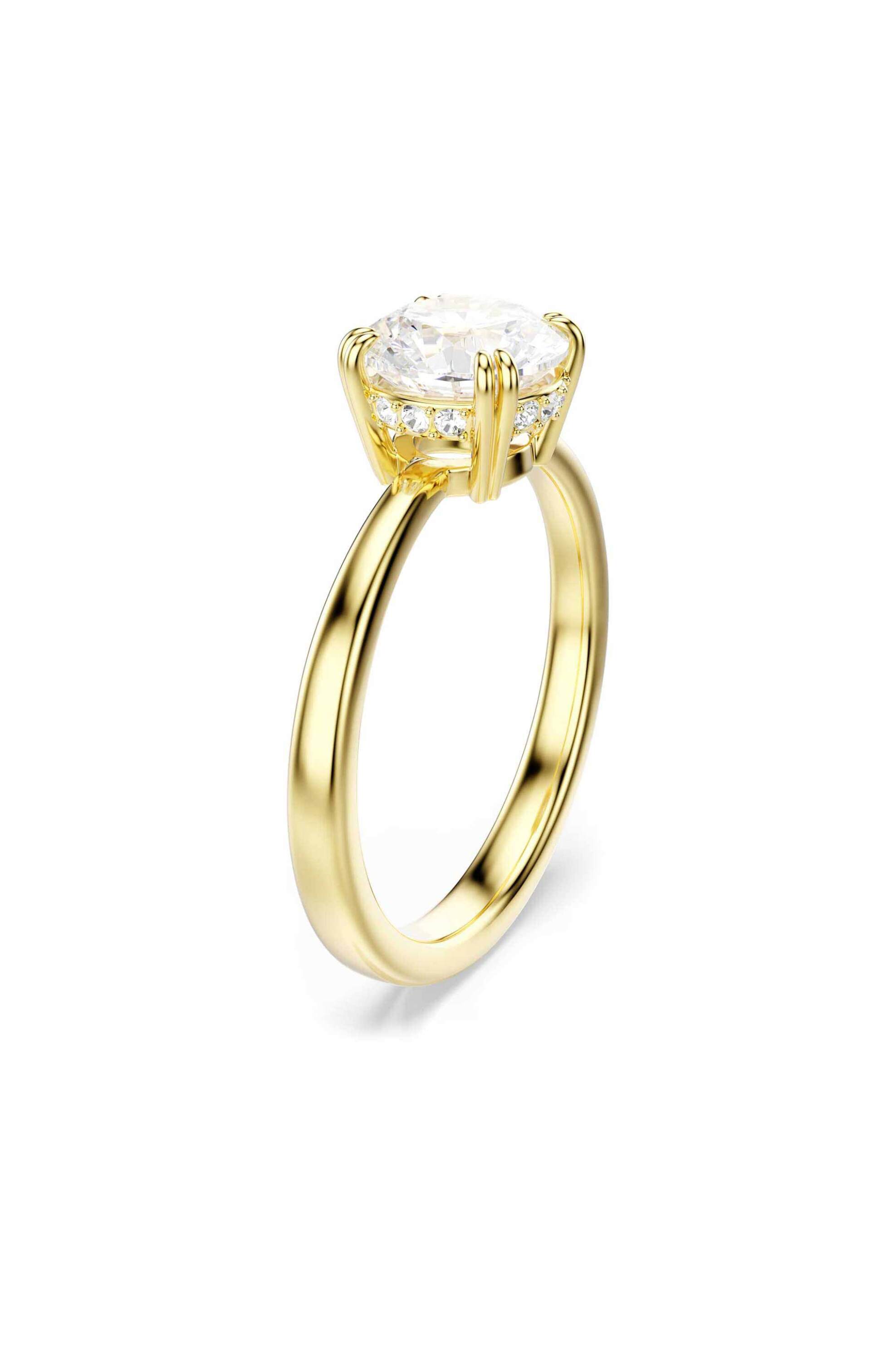 Swarovski γυναικείο δαχτυλίδι κοκτέιλ στρογγυλή κοπή, λευκό, επιμετάλλωση σε χρυσαφί τόνο "Stilla" (55)