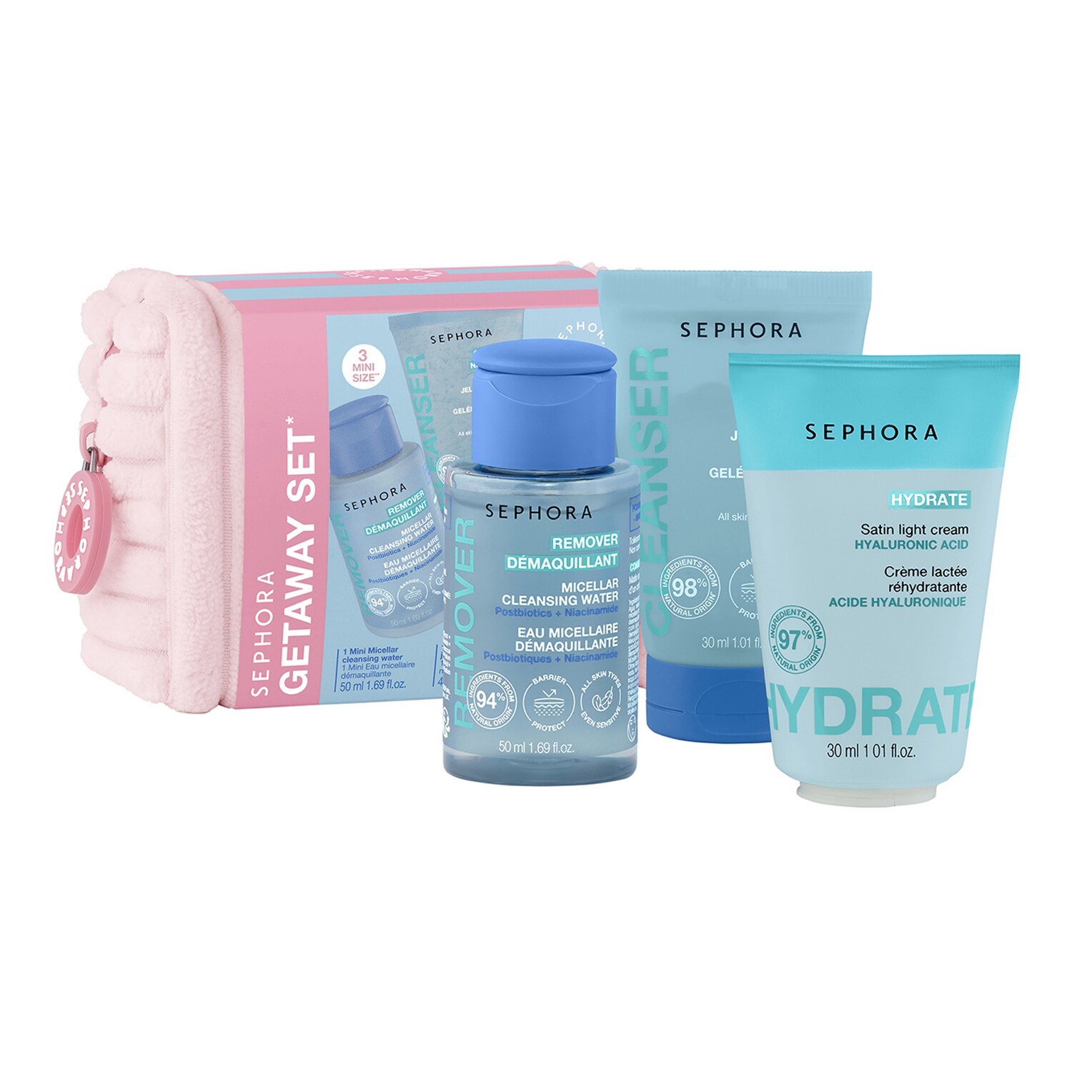 Sephora Collection - GETAWAY SET* - Τσαντάκι και τρία μίνι απαραίτητα προϊόντα περιποίησης | 3 pc