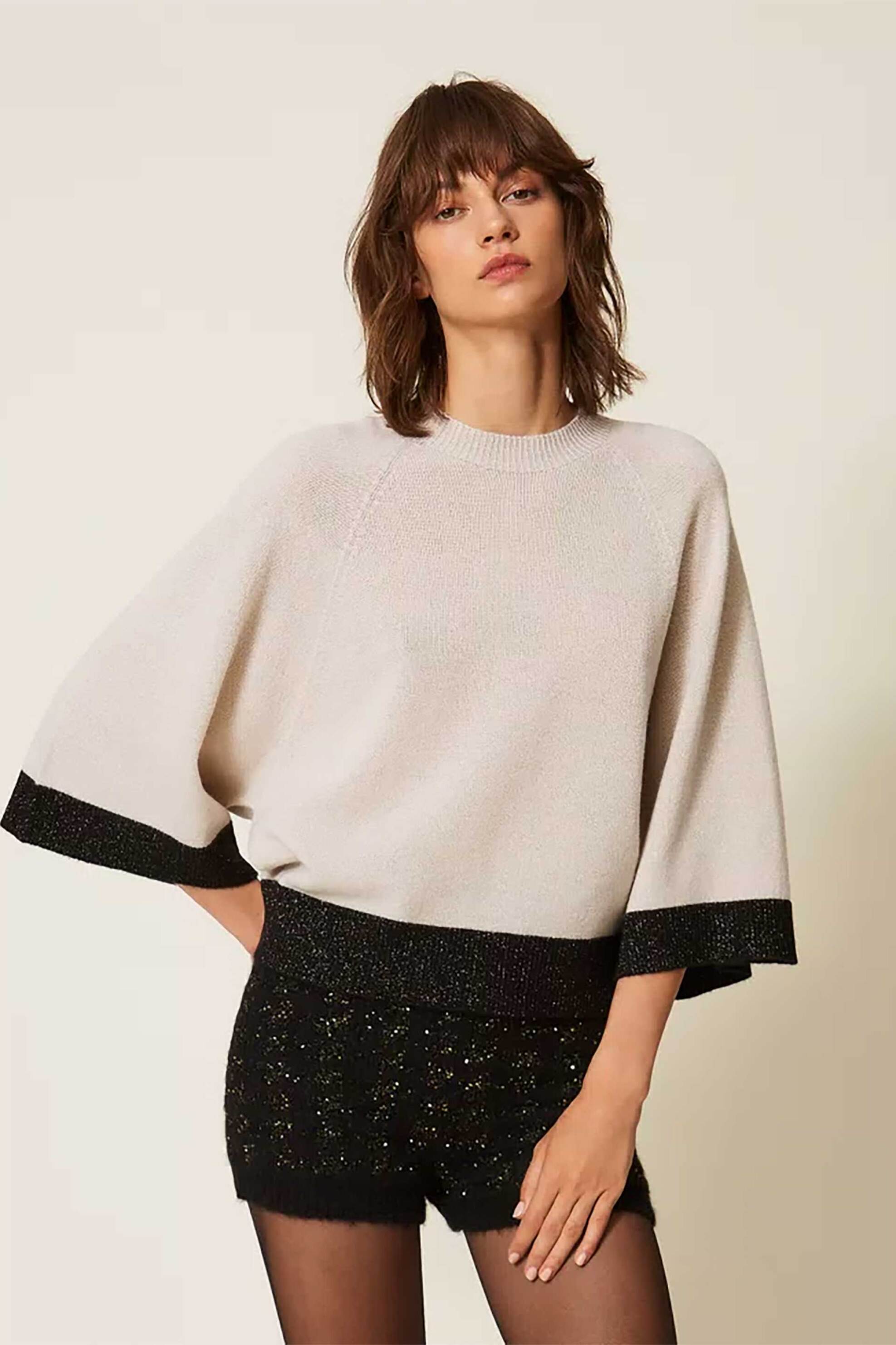 Twinset γυναικεία μπλούζα πλεκτή cropped με κασμίρι