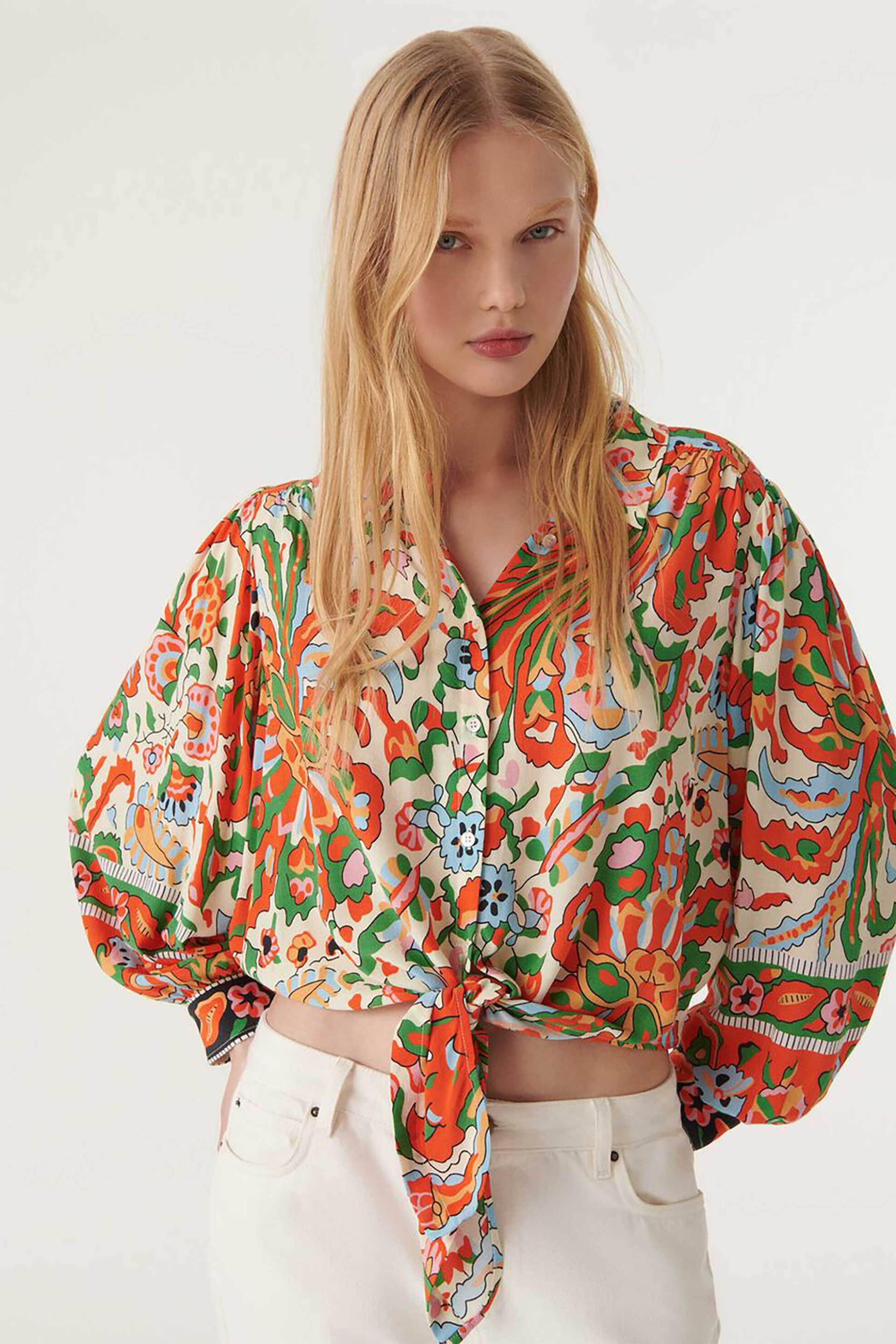 ba&sh γυναικείο πουκάμισο με all-over retro pattern και φιόγκο μπροστά "Martha" | 2
