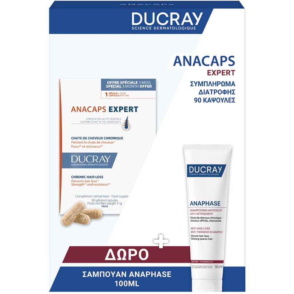Ducray Promo Anacaps Expert Chronic Hair Loss 90caps & Δώρο Anaphase Anti-Hair Loss Anti-Thinning Shampoo 100ml