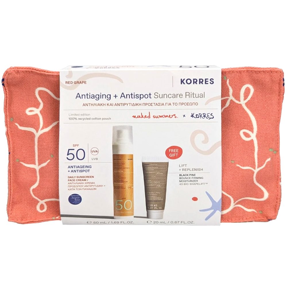 Korres Promo Red Grape Antiaging & Antispot Sunscreen Spf50, 50ml & Δώρο Black Pine 4D Bounce, Firming & Moisturizer Day Cream 20ml & Νεσεσέρ 1 Τεμάχιο