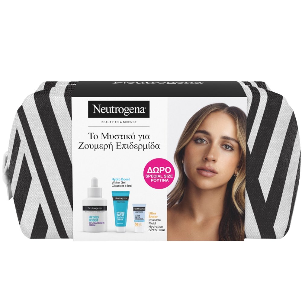 Neutrogena Promo Hydro Boost Hyaluronic Acid, 10% Niacinamide Serum 30ml & Δώρο Cleanser Water Gel 15ml & Δώρο Ultra Sheer Hydration Sunscreen Invisible Spf50 Fluid 5ml & Νεσεσέρ 1 Τεμάχιο