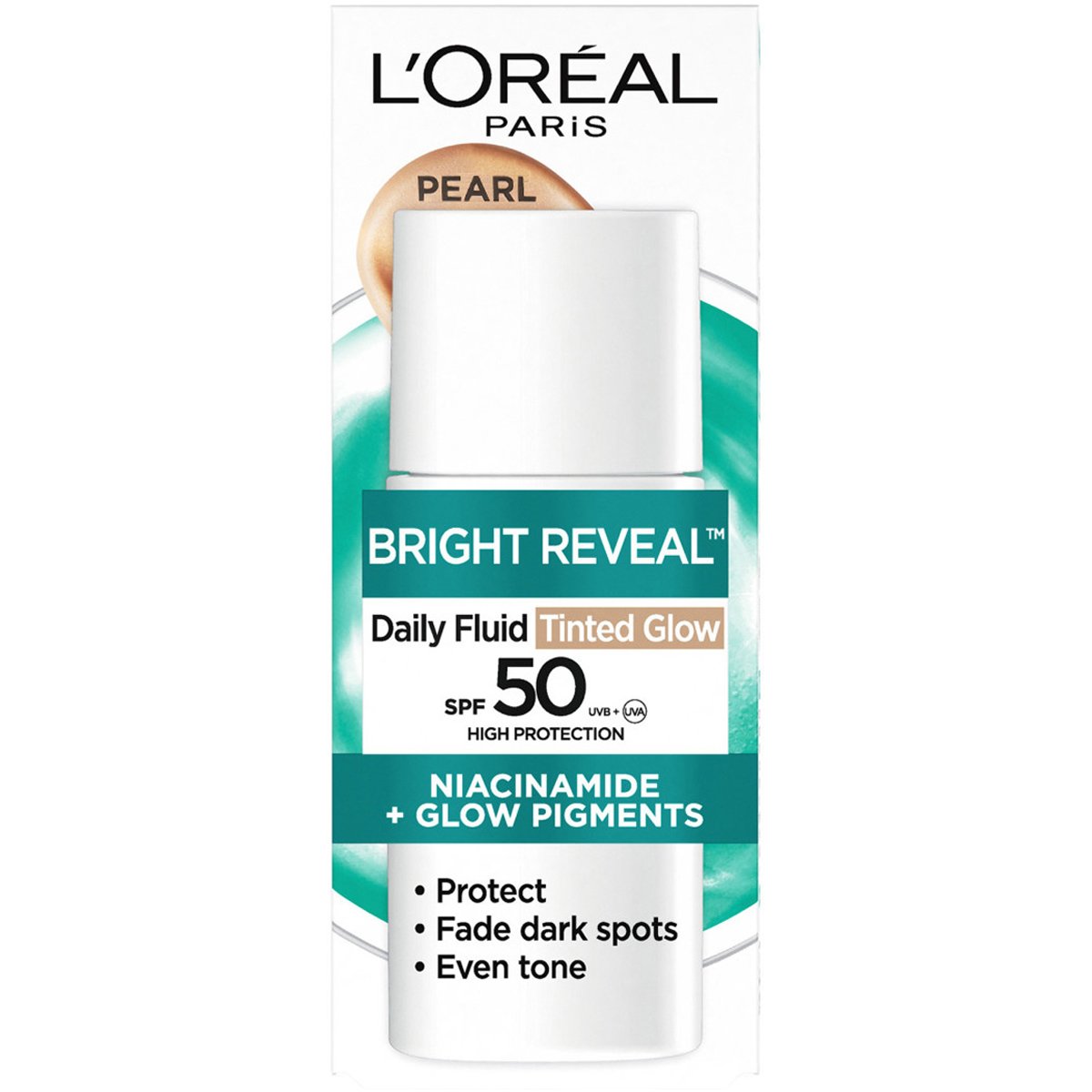 L'Oreal Paris Bright Reveal Daily Fluid Tinted Glow Spf50 Αντηλιακή Κρέμα Υψηλής Προστασίας με Νιασιναμίδη για Λαμπερή Επιδερμίδα με Χρώμα 50ml - Pearl