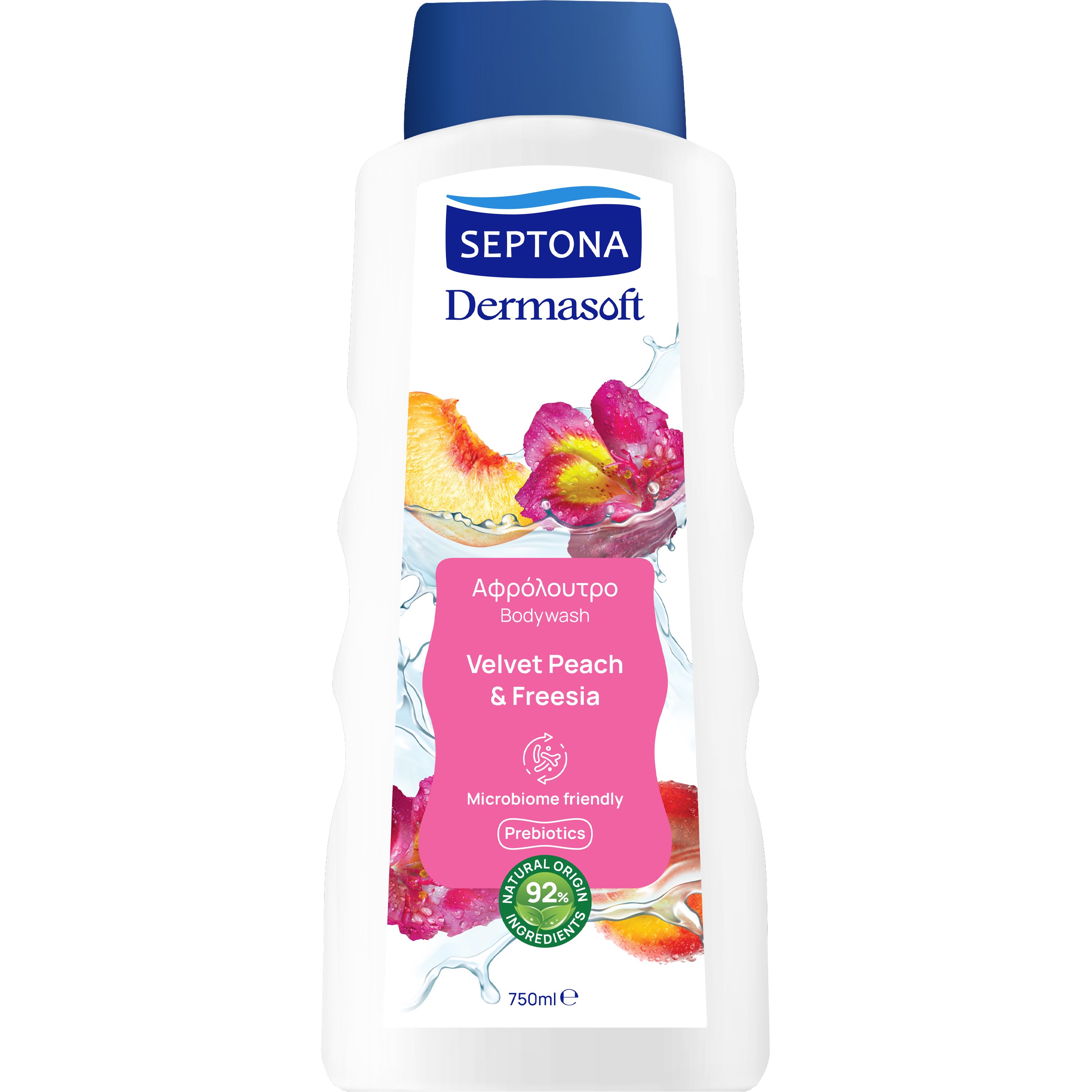 Septona Dermasoft Bodywash Velvet Peach & Freesia Αφρόλουτρο Εμπλουτισμένο με Νότες Ροδάκινο & Φρέζιας 750ml