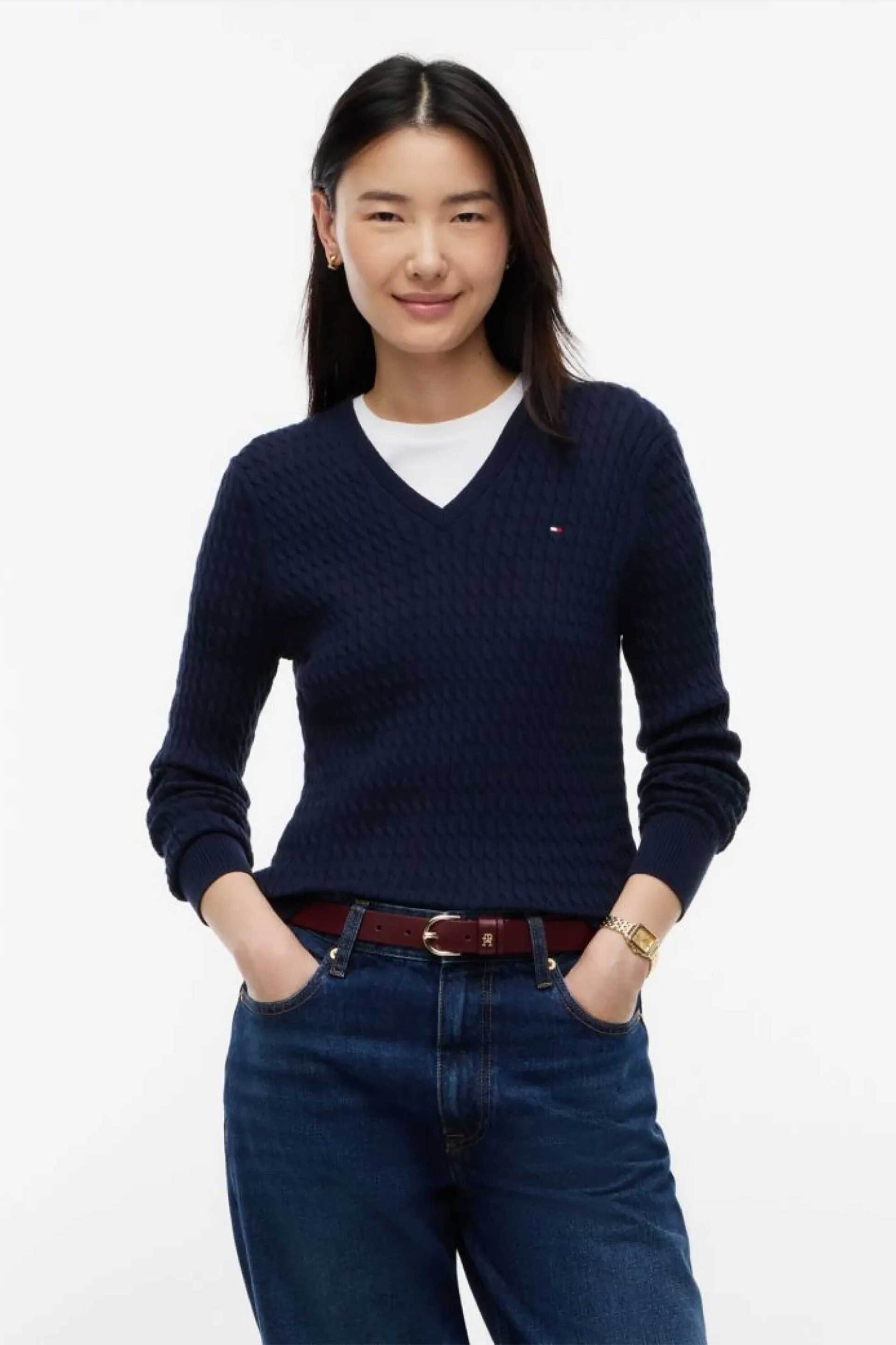 Tommy Hilfiger γυναικείο πουλόβερ με cable knit pattern και κεντημένο λογότυπο Regular Fit