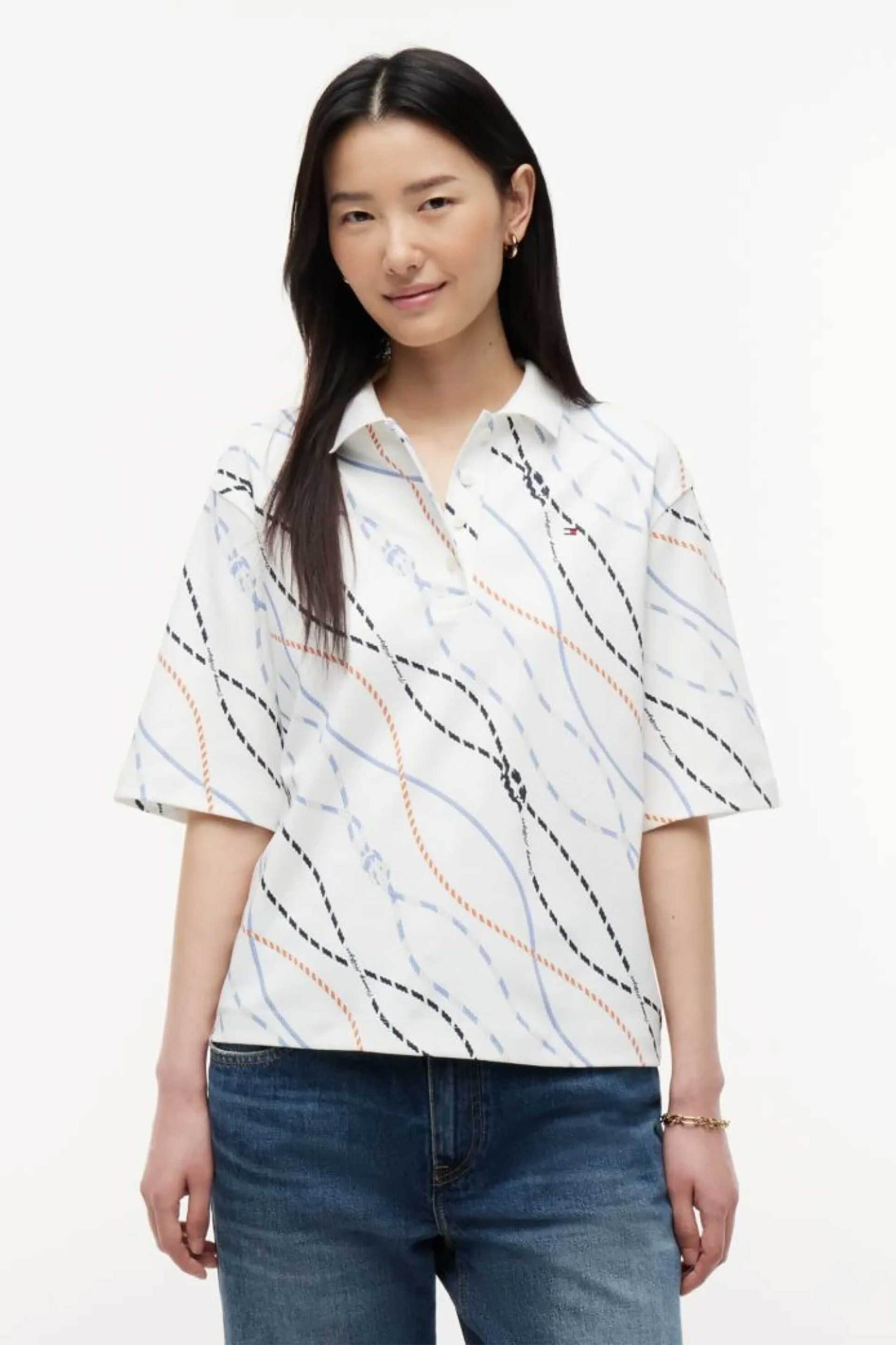 Tommy Hilfiger γυναικεία πλεκτή μπλούζα πόλο με rope print Relaxed Fit