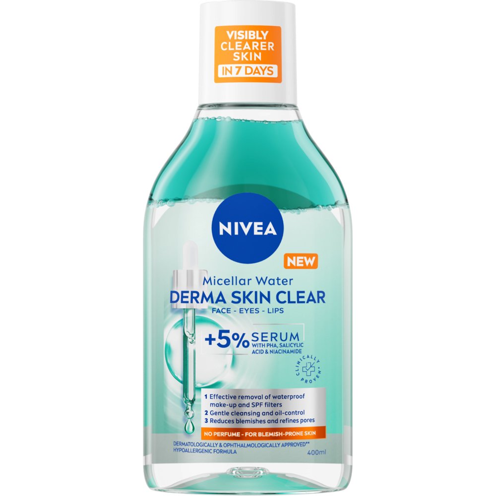 Nivea Derma Skin Clear Micellar Water Μικυλλιακό Νερό Καθαρισμού για Πρόσωπο, Μάτια & Χείλη 400ml