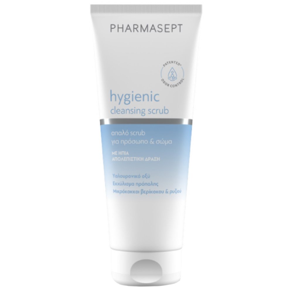 Pharmasept Hygienic Body & Face Cleansing Scrub Ήπιο & Απαλό Καθαριστικό για Πρόσωπο & Σώμα με Υαλουρονικό Οξύ, Εκχύλισμα Πρόπολης & Μικρόκοκκοι Βερίκοκου & Ρυζιού 200ml