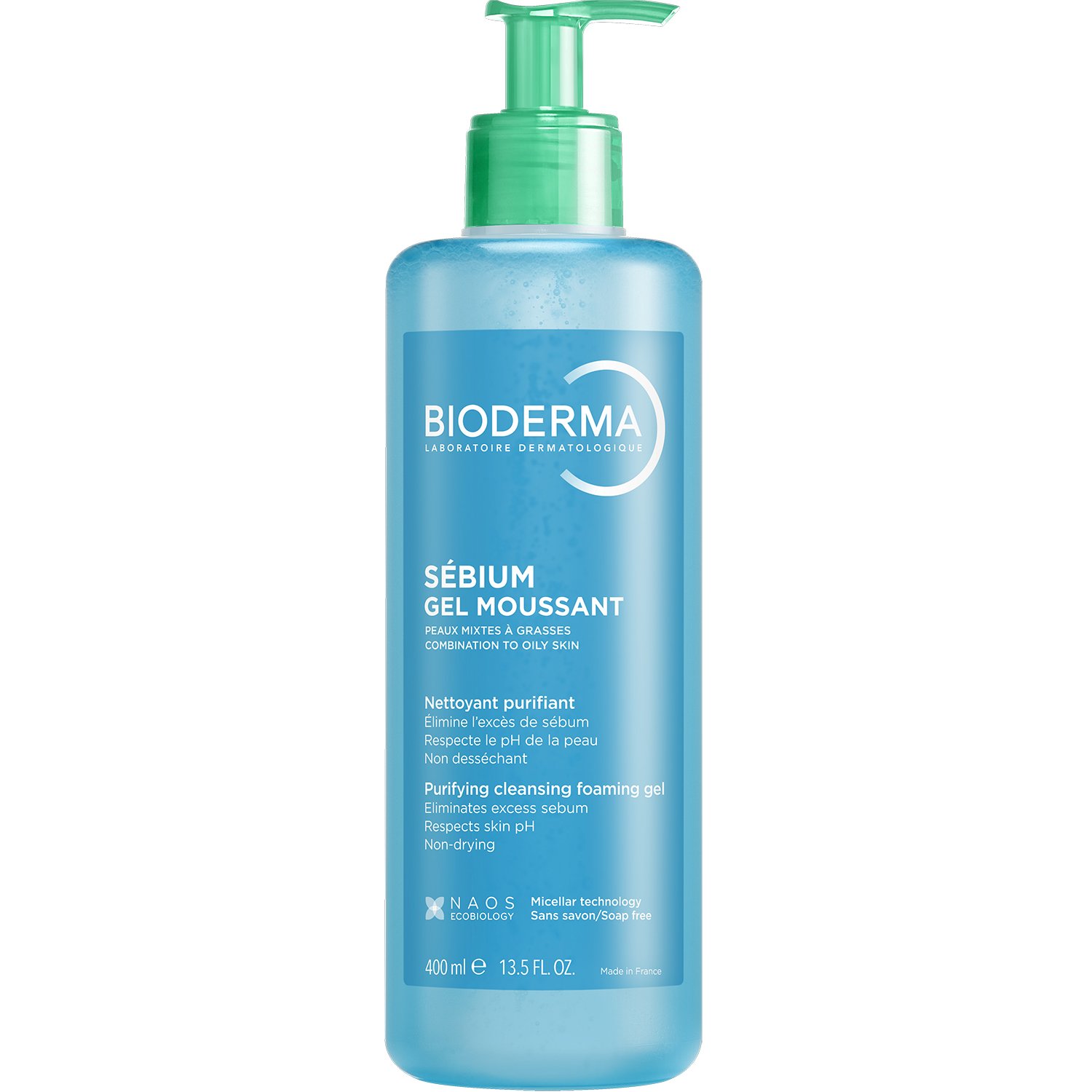 Bioderma Sebium Purifying Cleansing Foaming Gel Ενυδατικό Αφρίζον Τζέλ Καθαρισμού για Μικτές & Λιπαρές Επιδερμίδες, με Αντλία 400ml