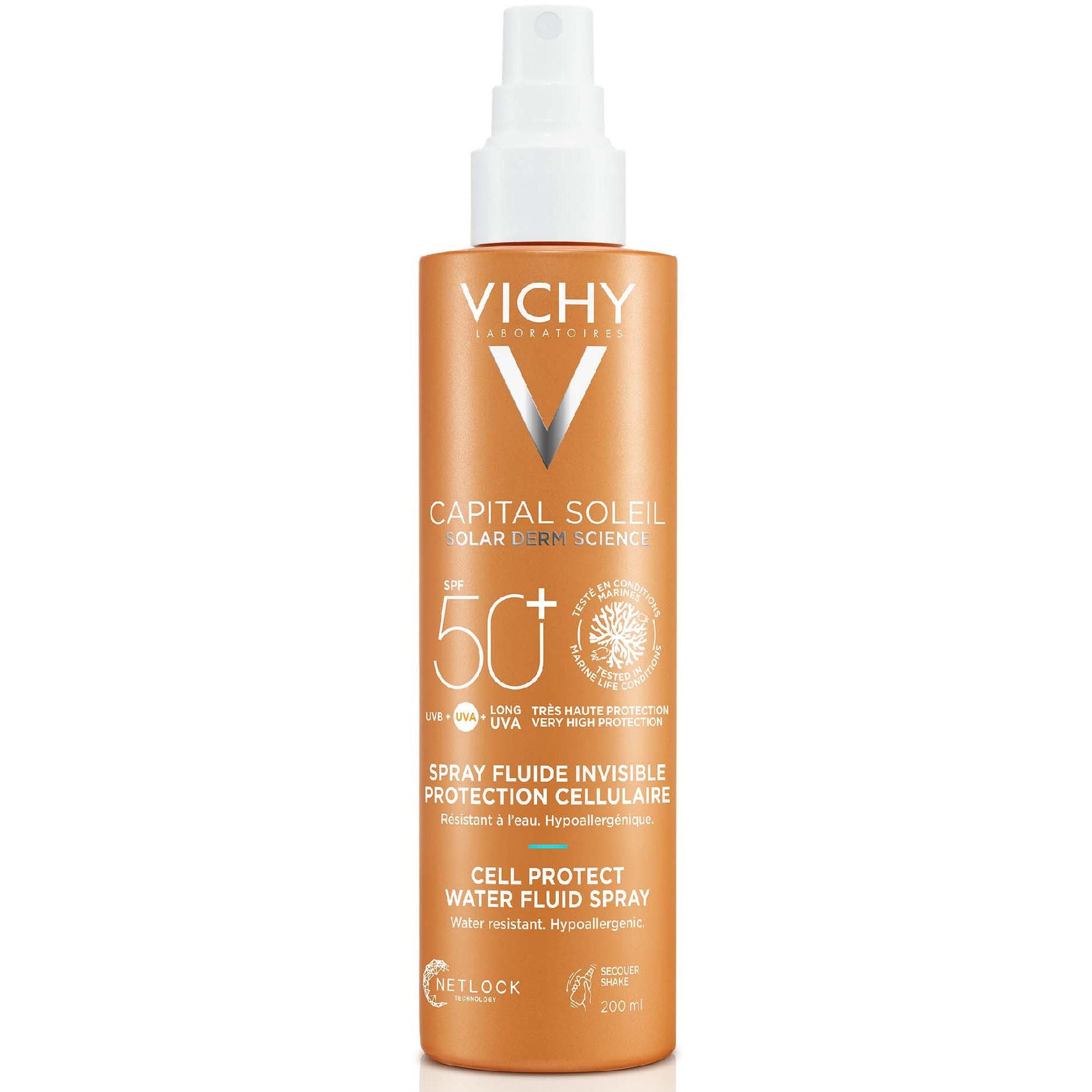 Vichy Capital Soleil Cell Protect Water Fluid Spray Spf50+ Αντηλιακό Γαλάκτωμα Προσώπου Σώματος Πολύ Υψηλής Προστασίας 200ml