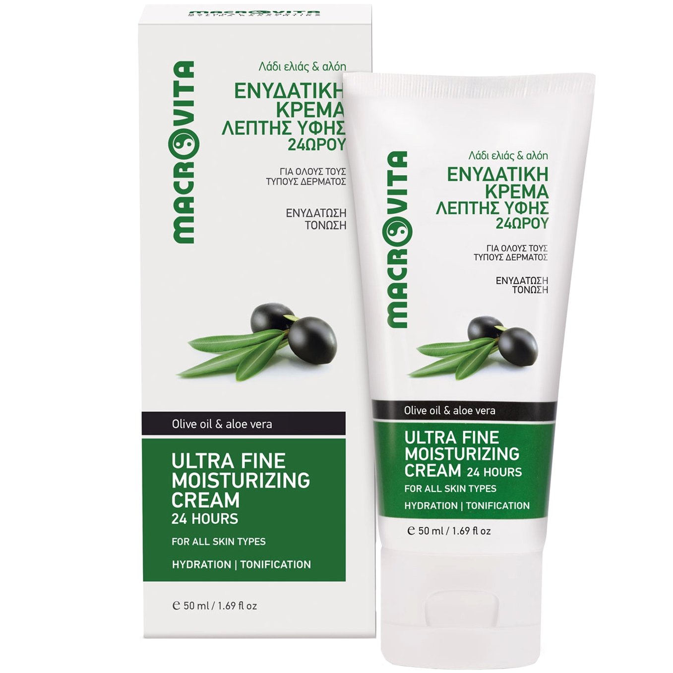 Macrovita Ultra Fine 24h Moisturizing With Olive Oil & Aloe Vera Face Cream Ενυδατική Κρέμα Προσώπου Λεπτής Υφής με Λάδι Ελιάς & Αλόη για Όλους τους Τύπους Δέρματος 50ml