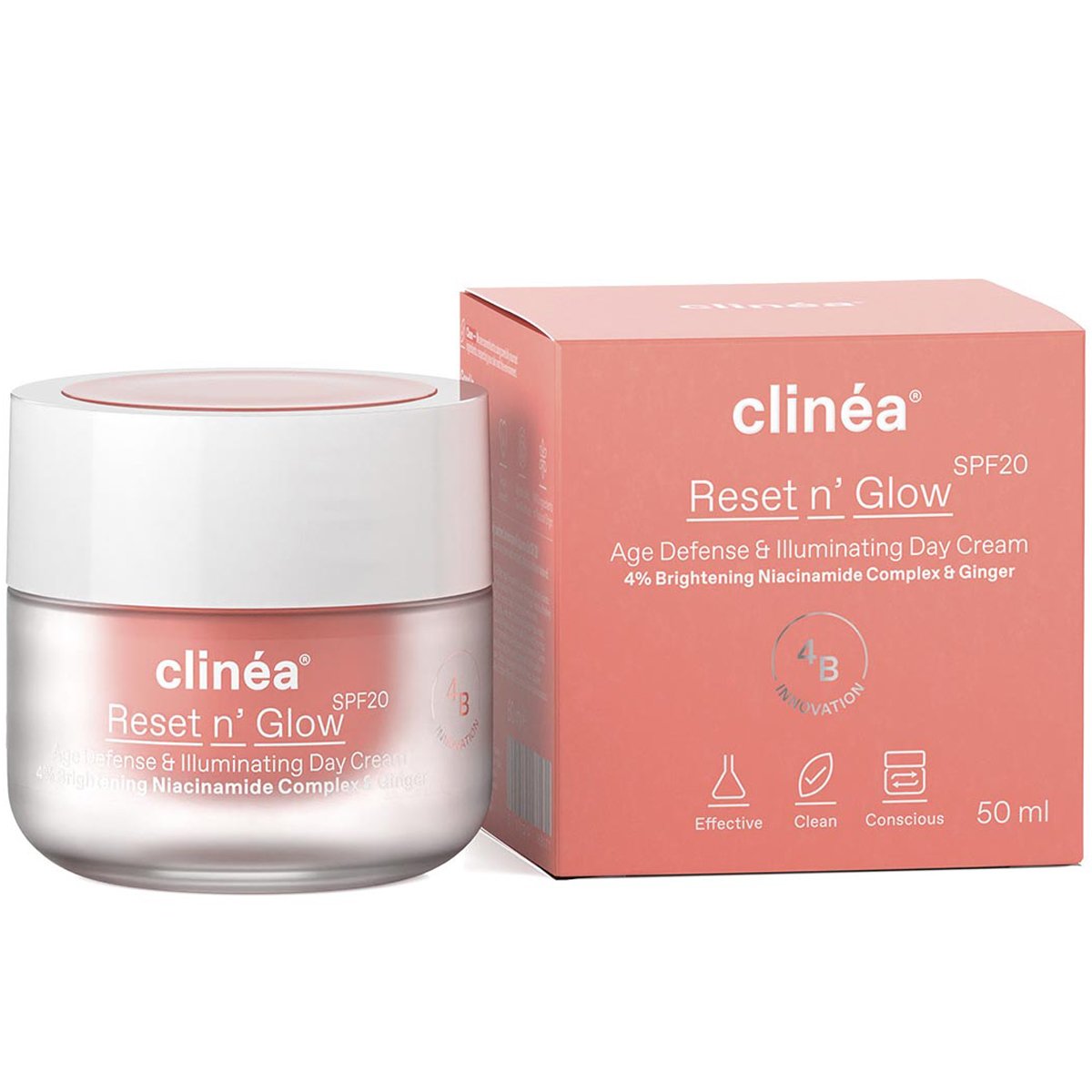 Clinéa Reset n' Glow Age Defense & Illuminating Day Cream Spf20,Αντιγηραντική Κρέμα Ημέρας Προσώπου για Επαναφορά της Λάμψης, με Αντηλιακό Δείκτη Προστασίας 50ml