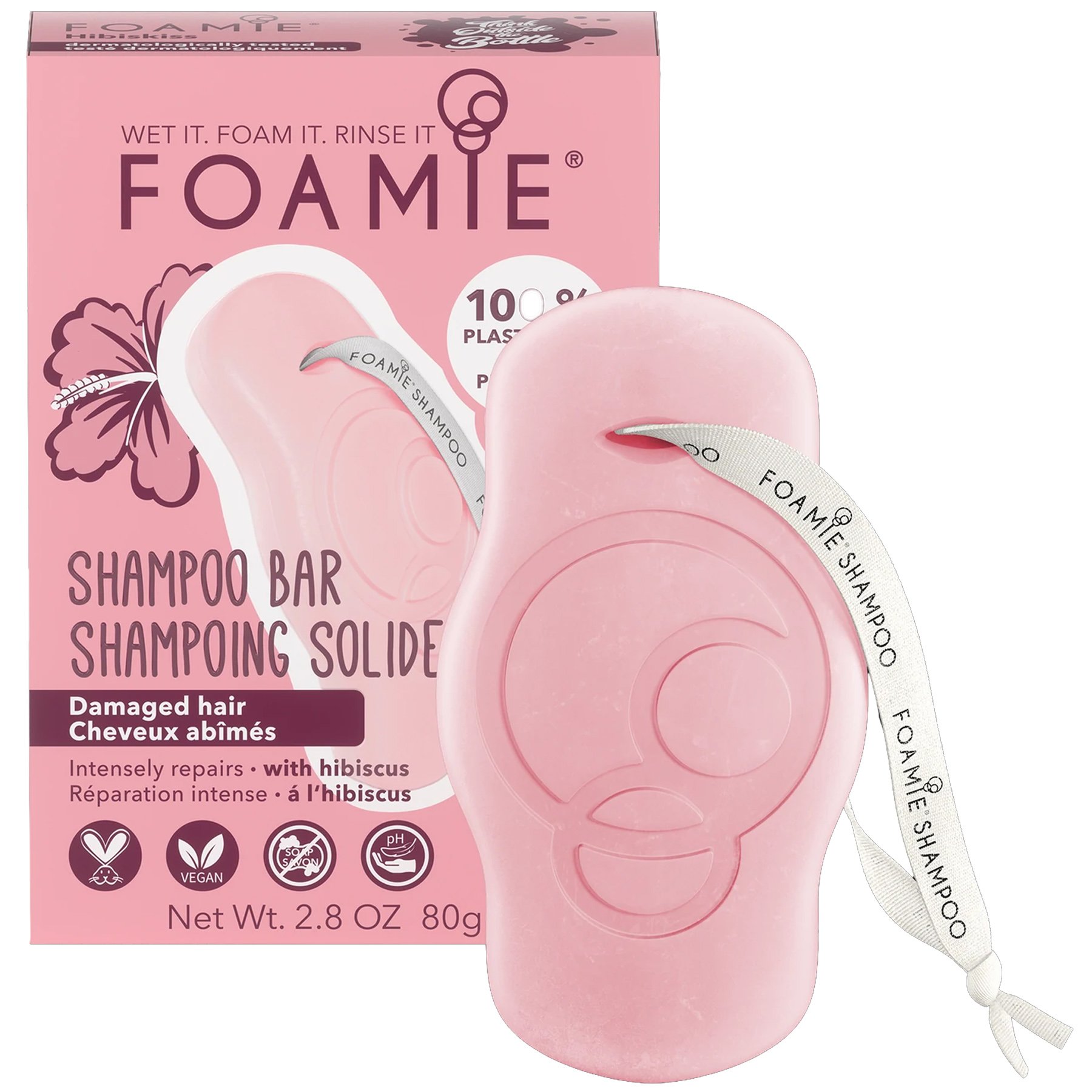 Foamie Hibiskiss Shampoo Bar Intensely Repairs Damaged Hair Μπάρα Καθαρισμού Μαλλιών με Εκχύλισμα Ιβίσκου για την Αποκατάσταση Κατεστραμμένων Μαλλιών 80g