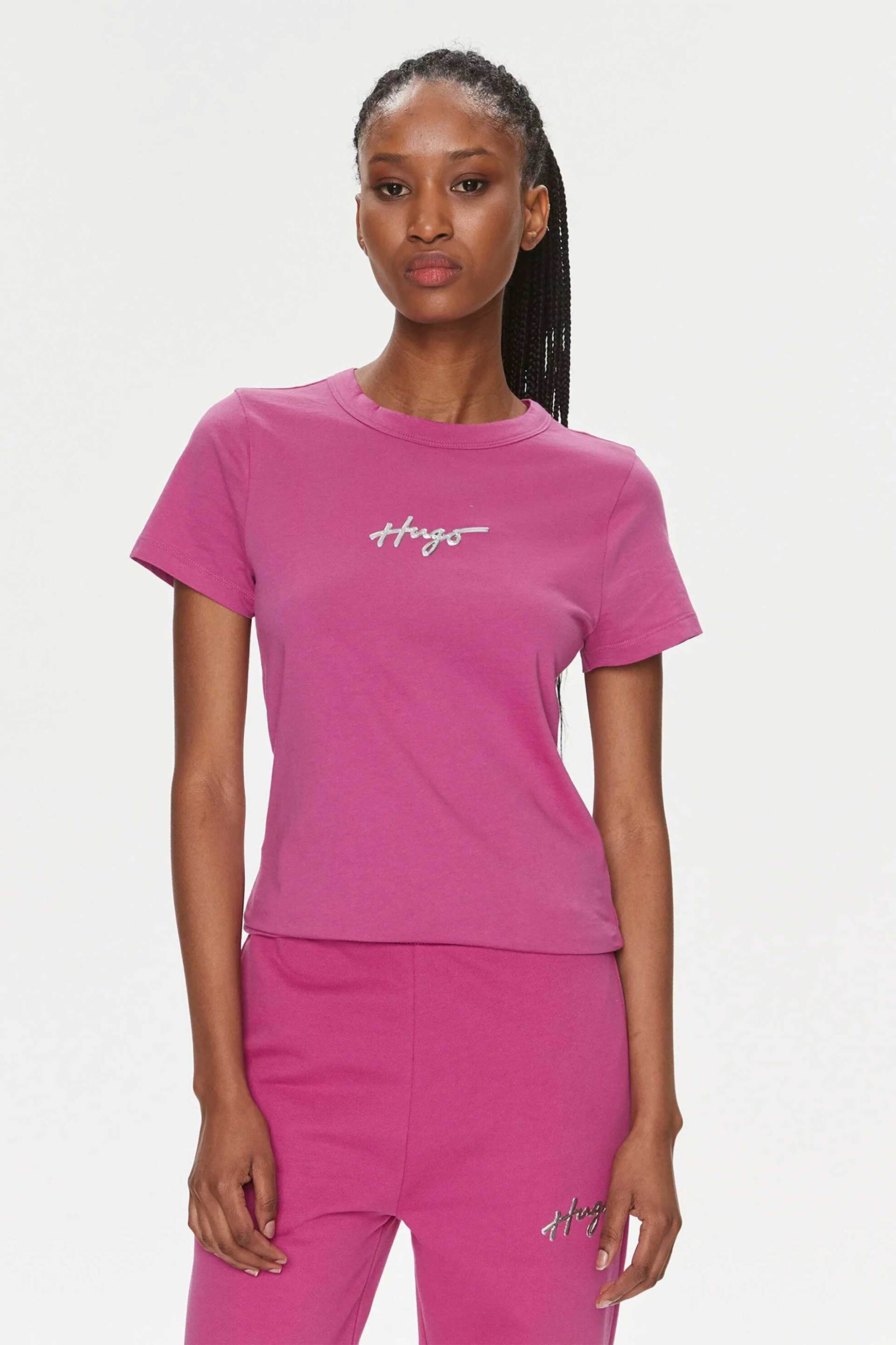 Hugo Boss γυναικείο T-shirt βαμβακερό μονόχρωμο με ανάγλυφο λογότυπο "Classic Τee_4" | XS