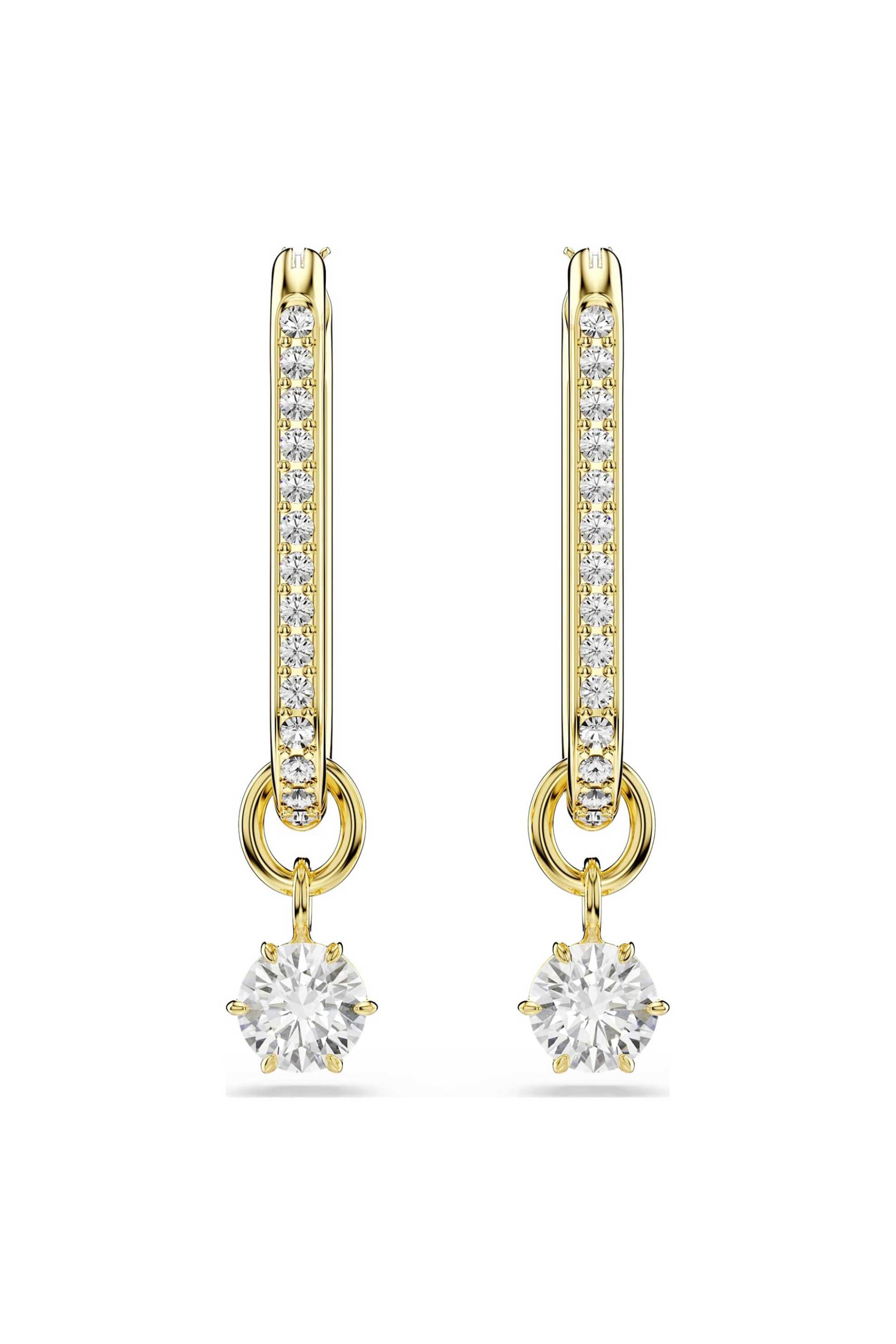 Swarovski γυναικεία σκουλαρίκια-σταγόνα στρογγυλή κοπή, λευκά, επιμετάλλωση σε χρυσαφί τόνο "Constella"