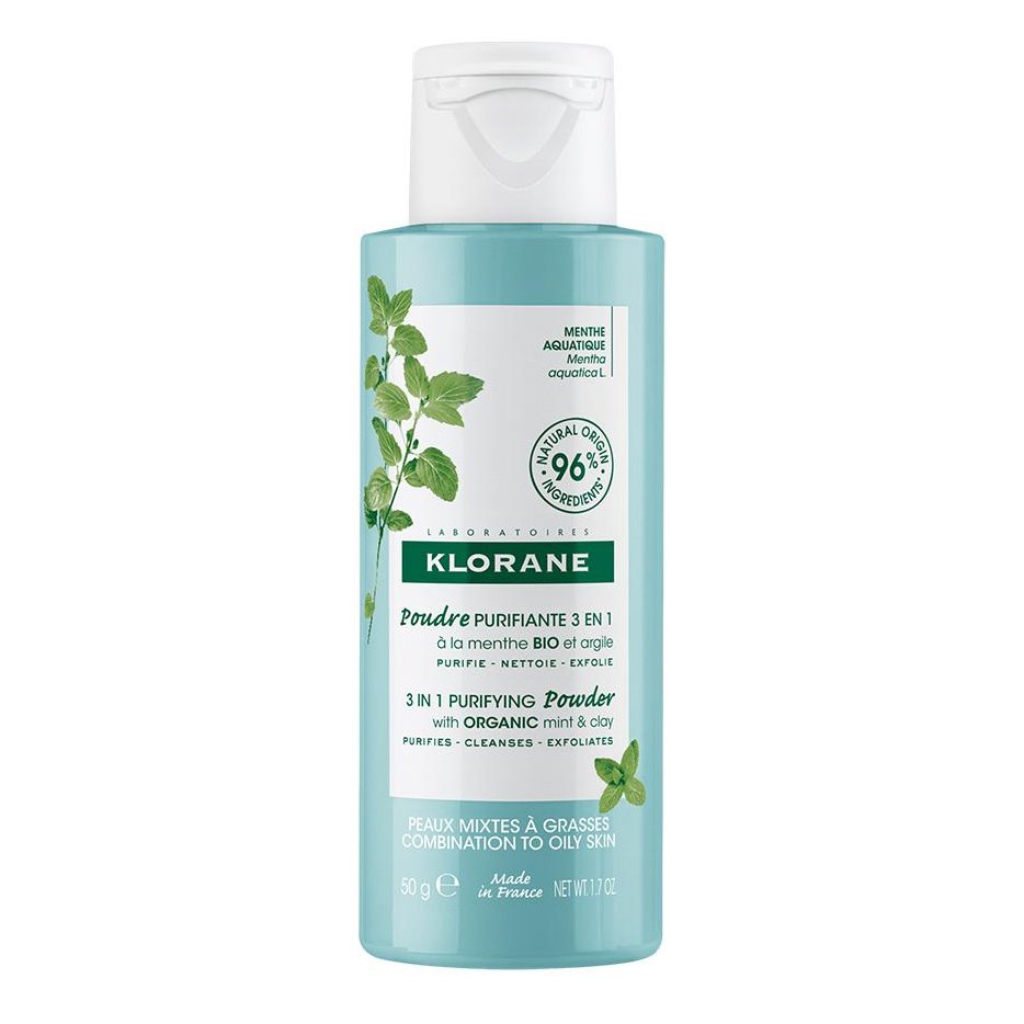 Klorane Aquatic Mint 3 in 1 Purifying Powder With Organic Mint & Clay Εξυγιαντική Πούδρα με Βιολογική Μέντα & Άργιλο 50gr