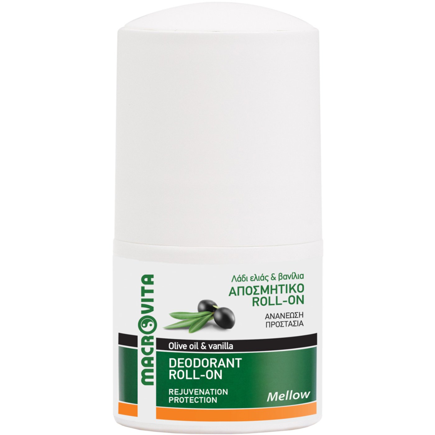 Macrovita Mellow with Olive Oil & Vanilla Deoderant Roll-on Αποσμητικό Roll-on 24ωρης Προστασίας με Λάδι Ελιάς, Βανίλια & Προβιταμίνη Β5 Πανθενόλη 50ml